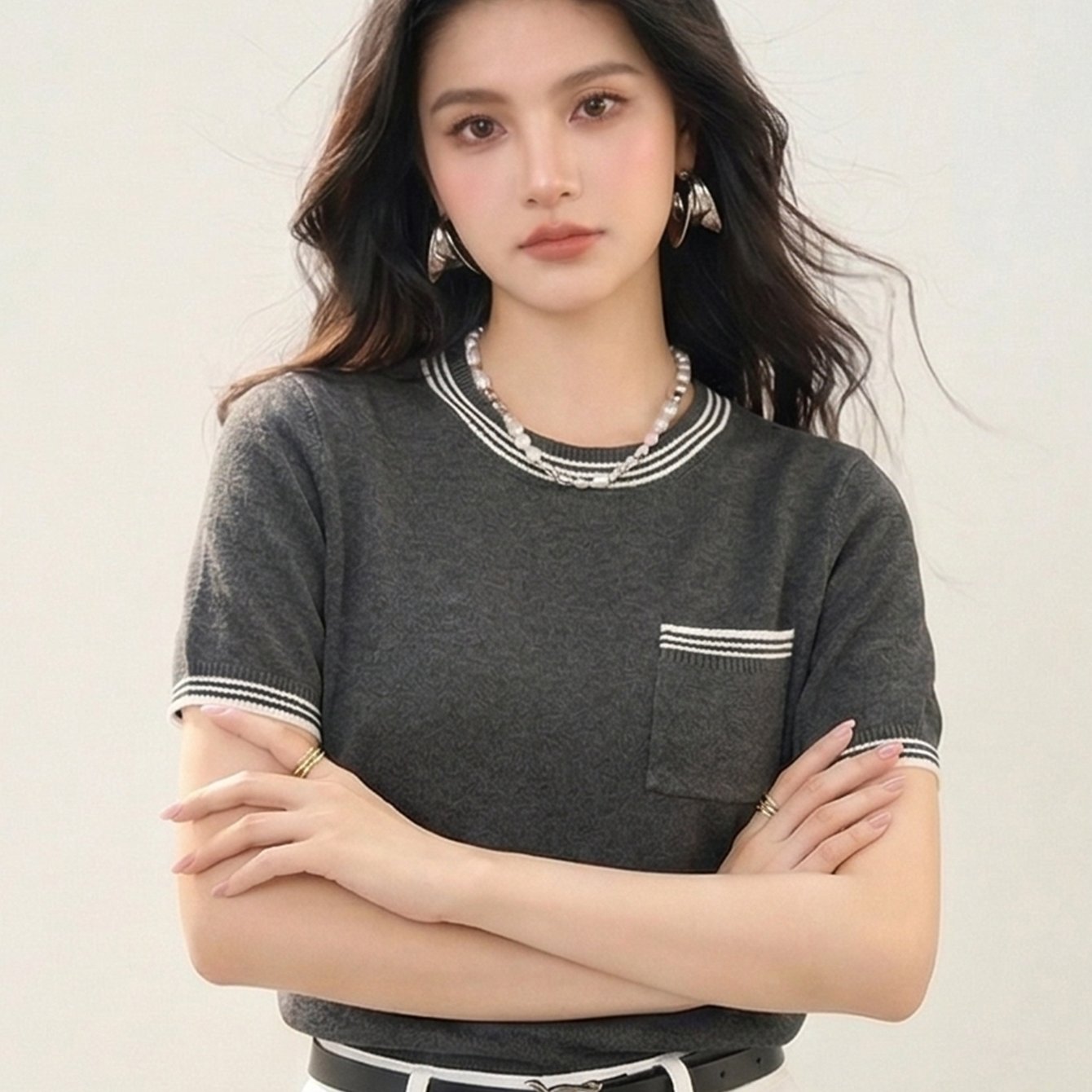 TEMU 새로운 라운드넥 디자인 센스 베이스 레이어 풀오버 스웨터 탑