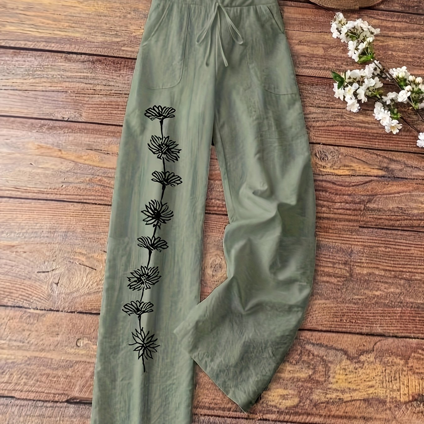 Women's Drawstring Printed Long Pants, Suitable For Casual Daily Beach Vacation Summer, Long Length
