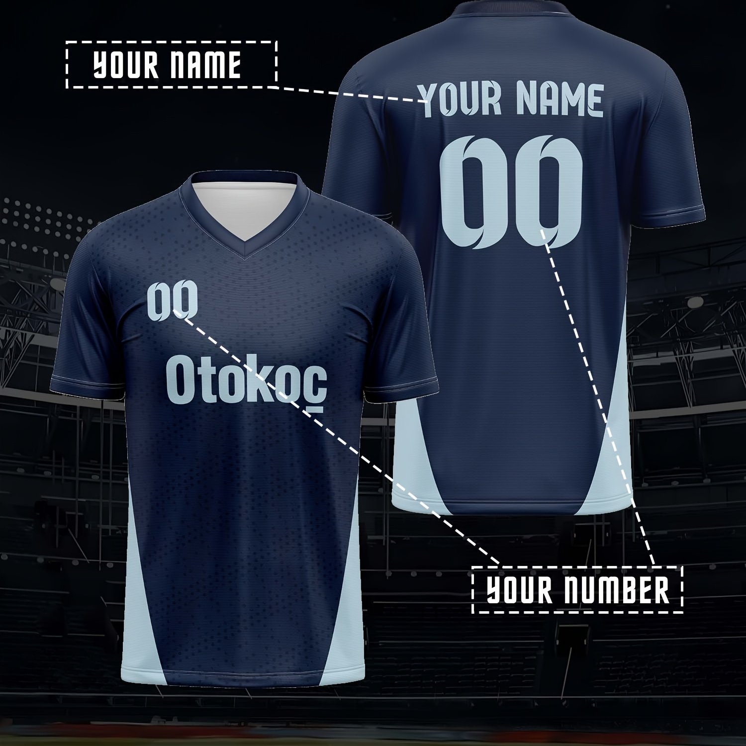 TEMU 2026 Turkish Fenerbahce V-neck Soccer Jersey - Custom Name And Number, Breathable Moisture-wicking Fabric, Print Design, Suitable For Soccer