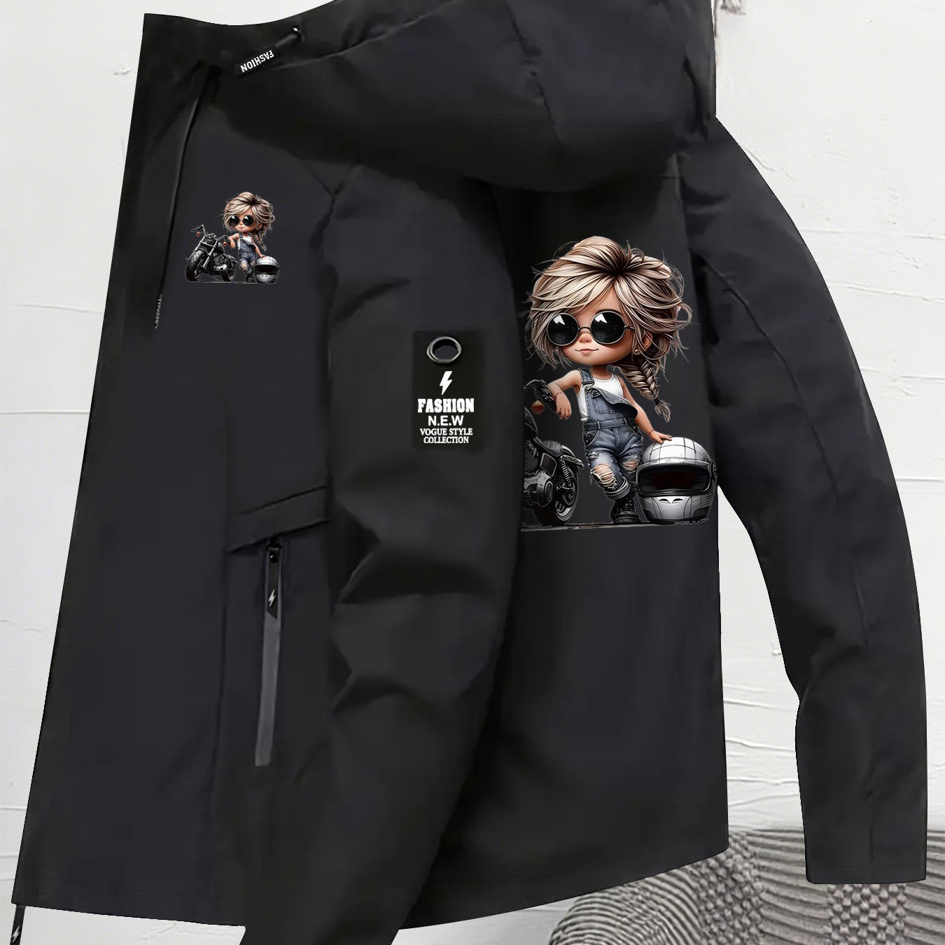 TEMU Print Women's Jacket, Street Style Hooded Top