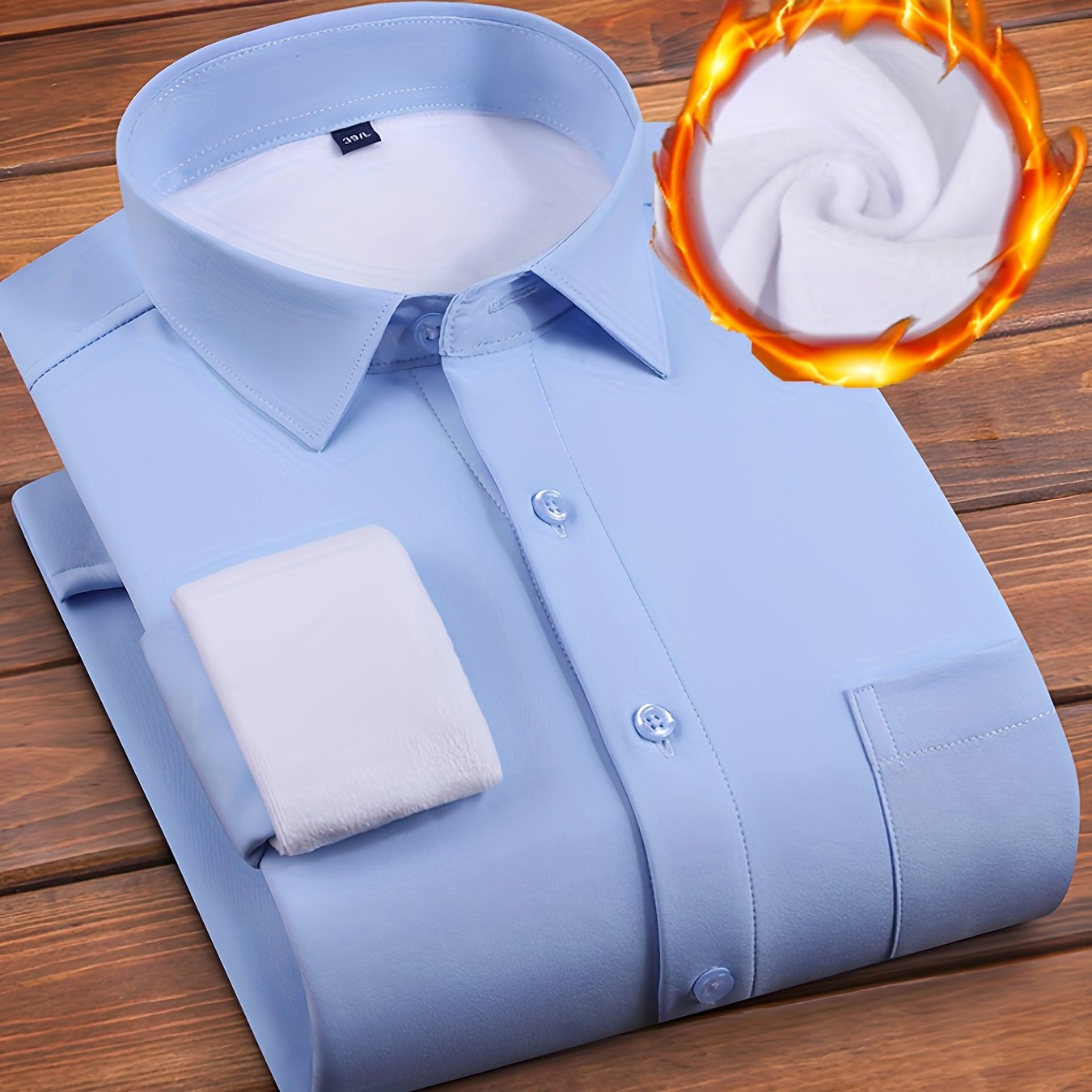 TEMU ' Color Fleece-lined Warm Shirt, Classic Solid Color Workwear Winter Fleece-lined Style