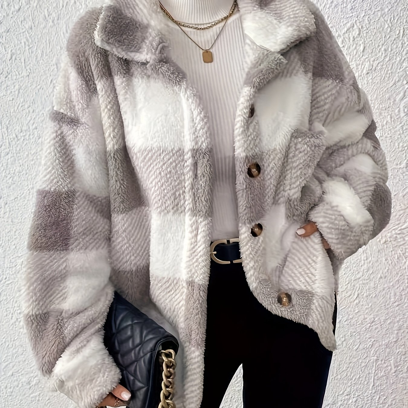 TEMU [autumn/winter Print Teddy Bear Jacket, Side Pockets, Lapel, Button-up Women's Elegant Coat]