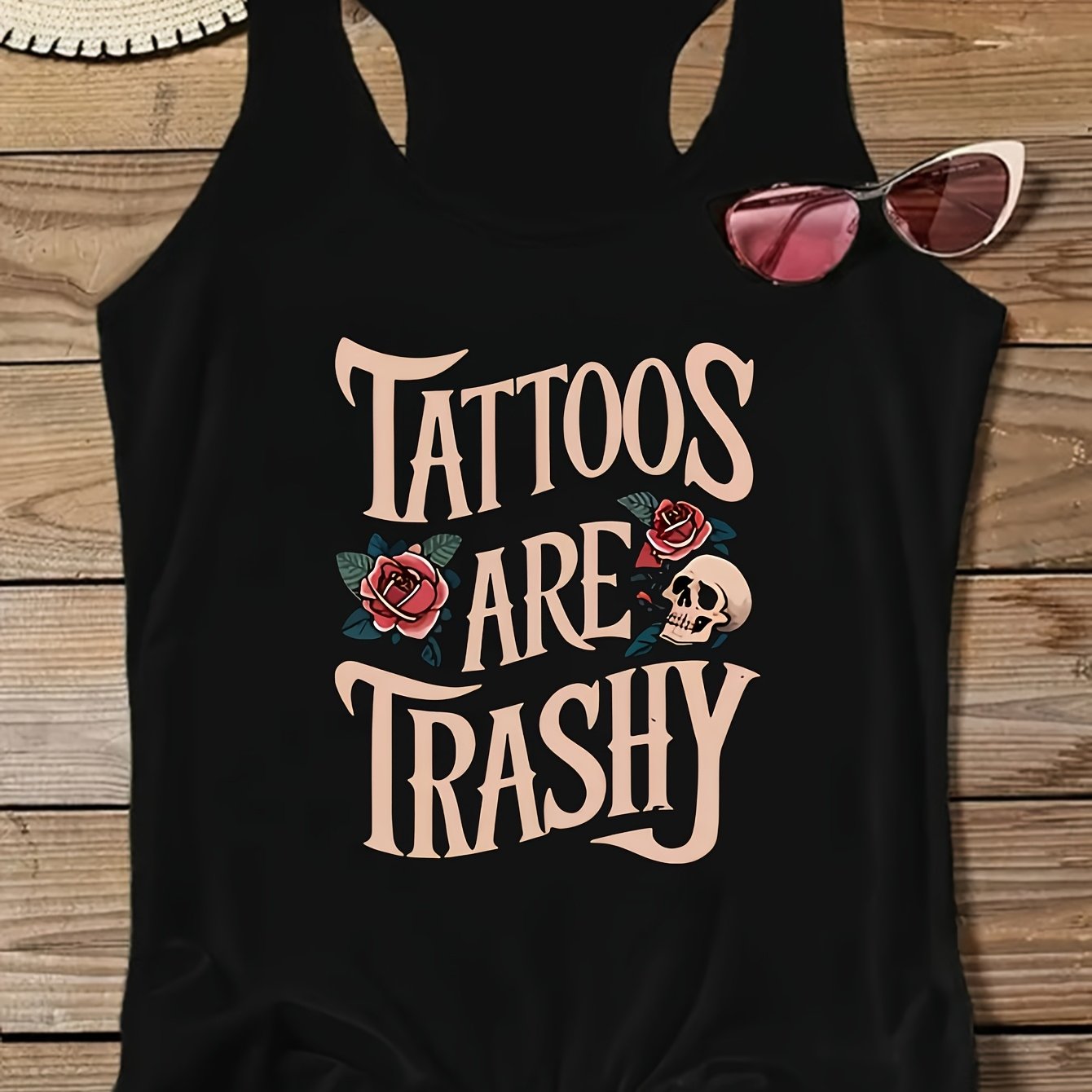 TEMU Débardeur manches à imprimé de motif très bas, style t-shirt décontracté et tendance, pull à col rond printemps et été, haut de vêtement cool et