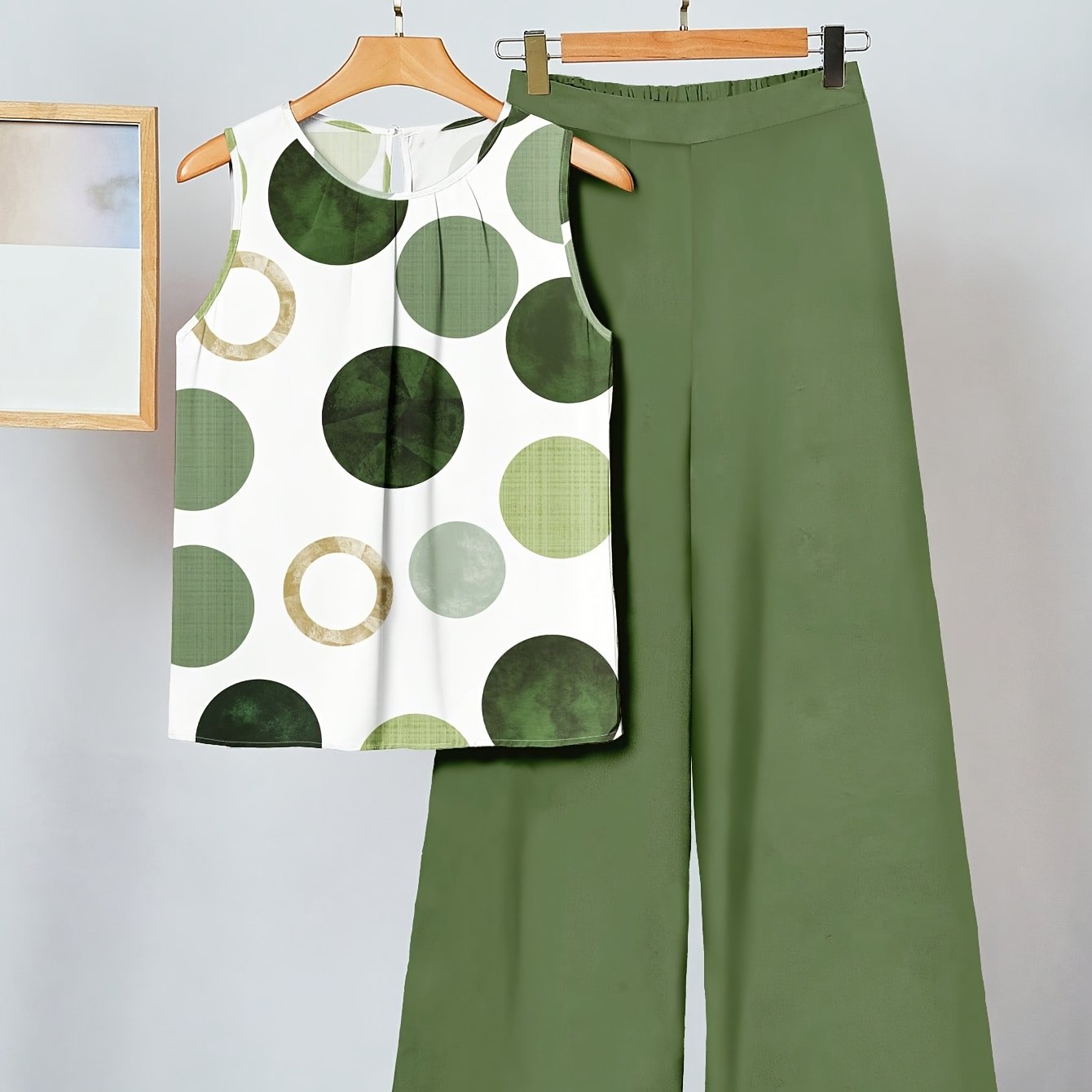 TEMU Women's Casual Tropical Leaf Print Sleeveless Top And Straight Leg Pants 2pcs Set, Lightweight, Spring Summer Collection, Tropical Style Outfit,