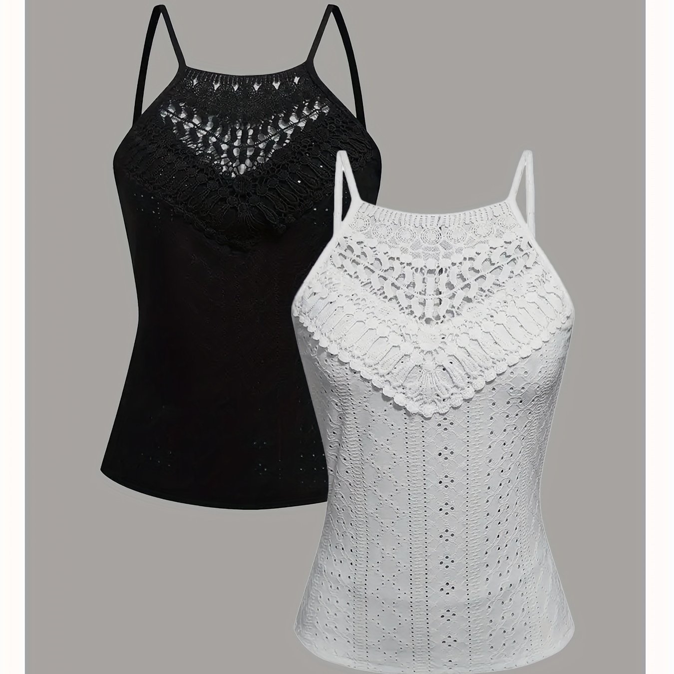 TEMU Summer Women's Camisole: Exquisite Lace , Spaghetti Strap Design, Elegant And Breathable, Casual Party Summer Outing, Fashionable And Versatile,