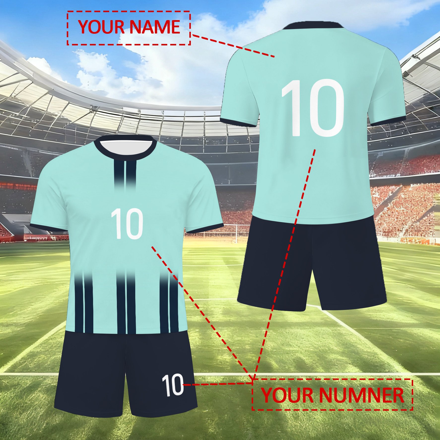 E-shop Individuelle Fußballtrikots Teamuniformen, Personalisierte Namens- Nummernanpassung, Kurzarm-Trikot Shorts Zweiteiler, Kurzarm-Trikot,