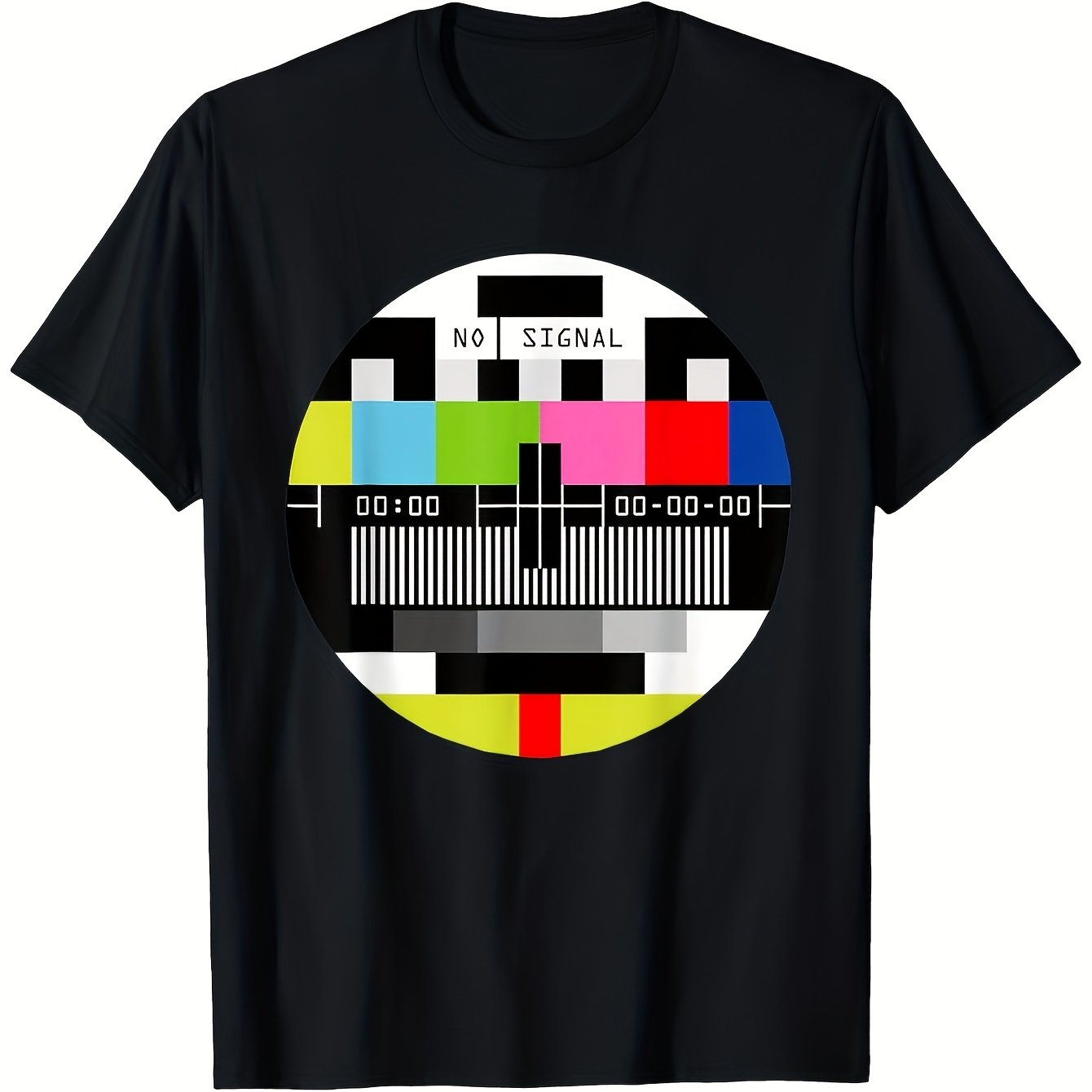 Image of Men's Plus Size Test Pattern T-shirt - Vintage Graphic Tee With Short Sleeve Crew Neck, Casual Streetwear Suitable For Daily Wear, Machine Washable Regular Fit For - ( Men), Plus Size