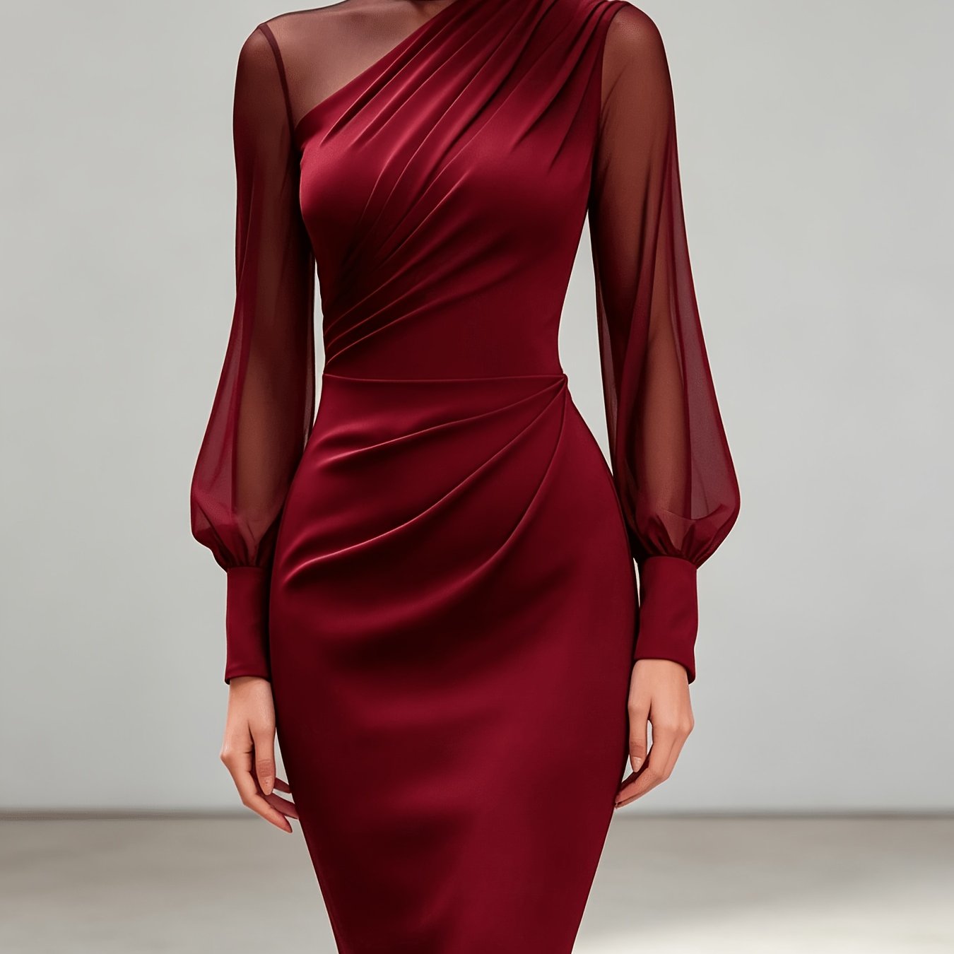 Image of Fashionable Women's Wear - Luxury Evening Style: New Solid Color High-neck Slim Fit Bodycon Midi Dress, Suitable For Business Evening Events