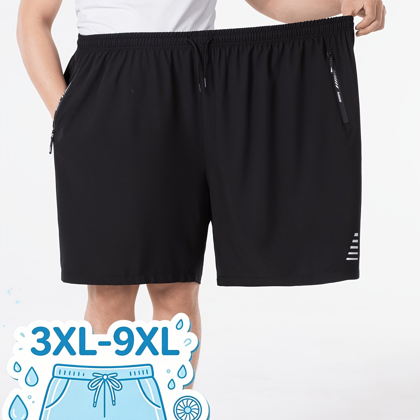TEMU Men's Plus Size 3xl-9xl New Summer Simple Casual Sports Shorts, Summer Sporty Casual Knee-length Pants With Zipper Pockets, Loose And Breathable