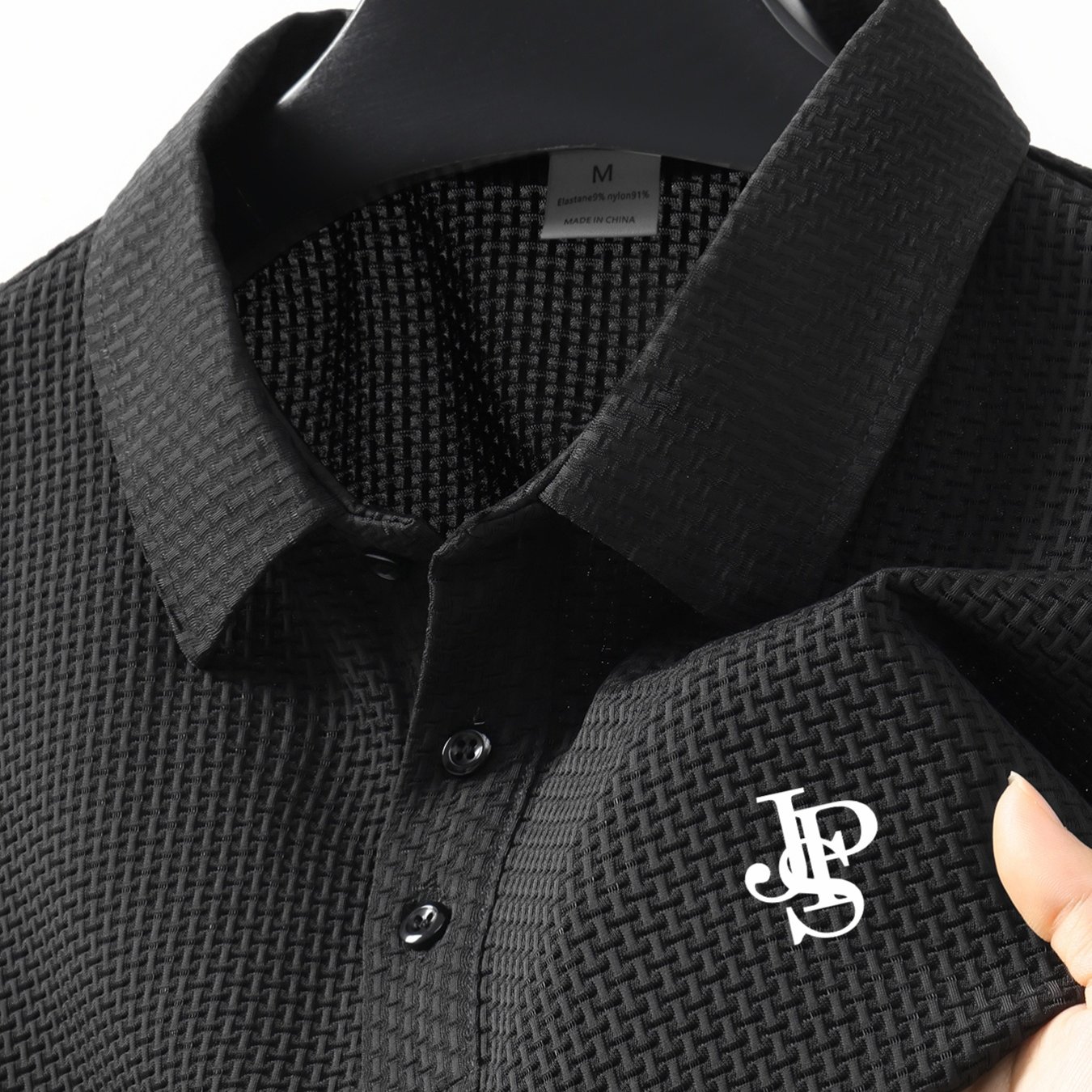 TEMU Jps Pattern Plus Size Men's Outdoor Golf, Equestrian Casual Collar Short Sleeve Textured Fabric, Mature Men's Business Casual Jacquard Texture,