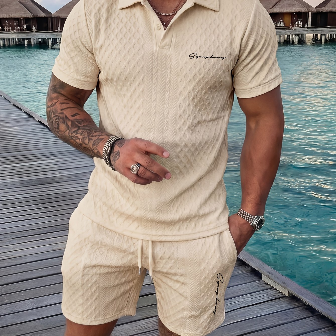 Casual Sporty Men's Short-sleeve Shirt And Shorts Set For Daily Outdoor And Commuting Wear