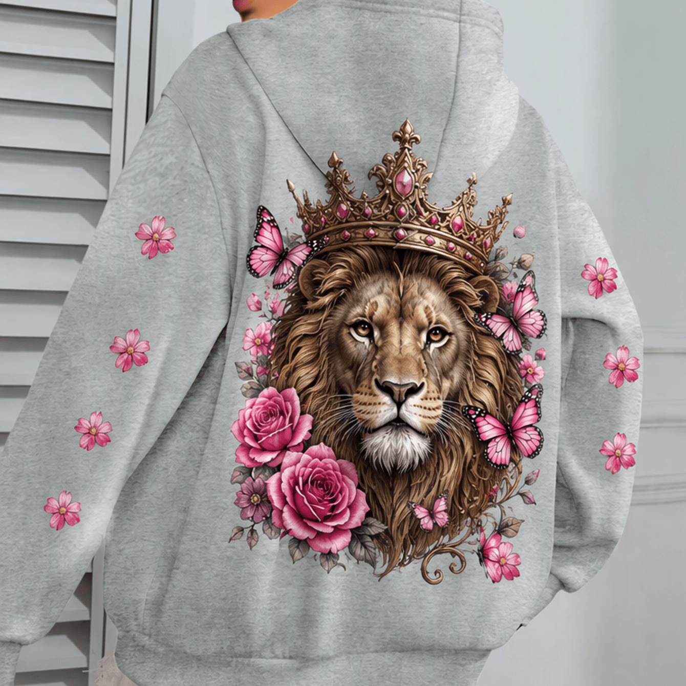 Image of New Women's Hoodie Lion Print Trendy Hoodie Vintage Floral Graphic Woman's Hoodie Thickened Sweatshirt Autumn Winter Casual Streetwear Gift For