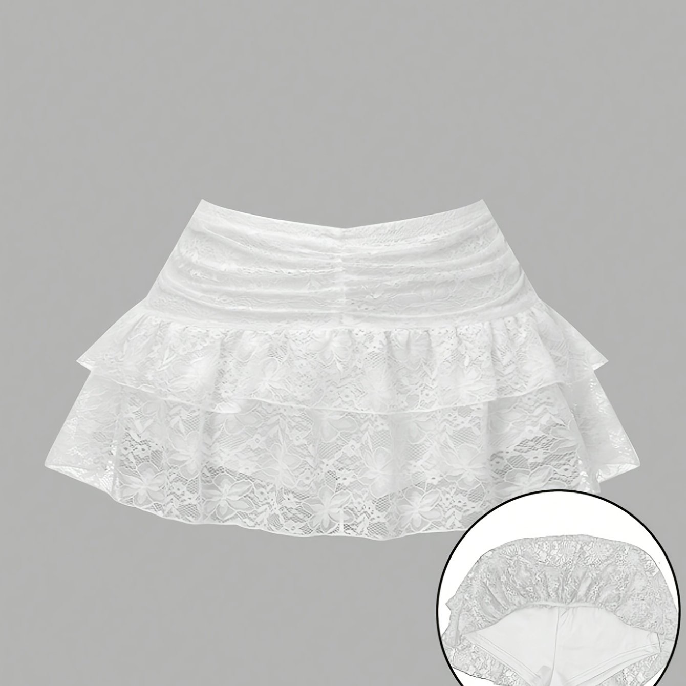 TEMU Y2k Style Women's Low-waist Lace Ruffle Tiered Pleated Skirt, Cute Cake Skirt, Suitable For Parties And Shopping, Sexy Mini Skirt, Casual Summer