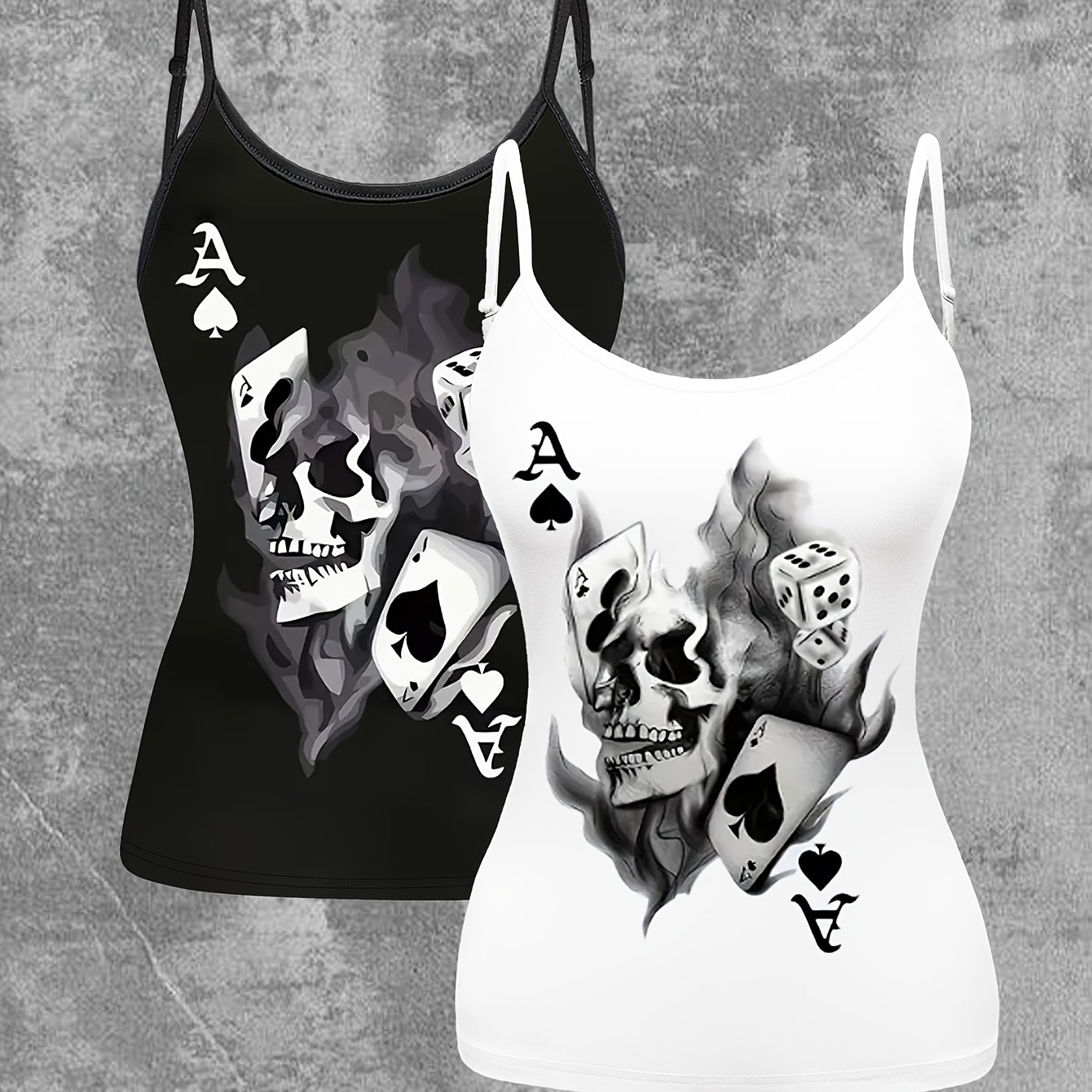 TEMU 2pcs European And American Women's Fashion And Summer Adjustable Suspender Digital Spades A Pattern Print Sleeveless Fitted Camisole