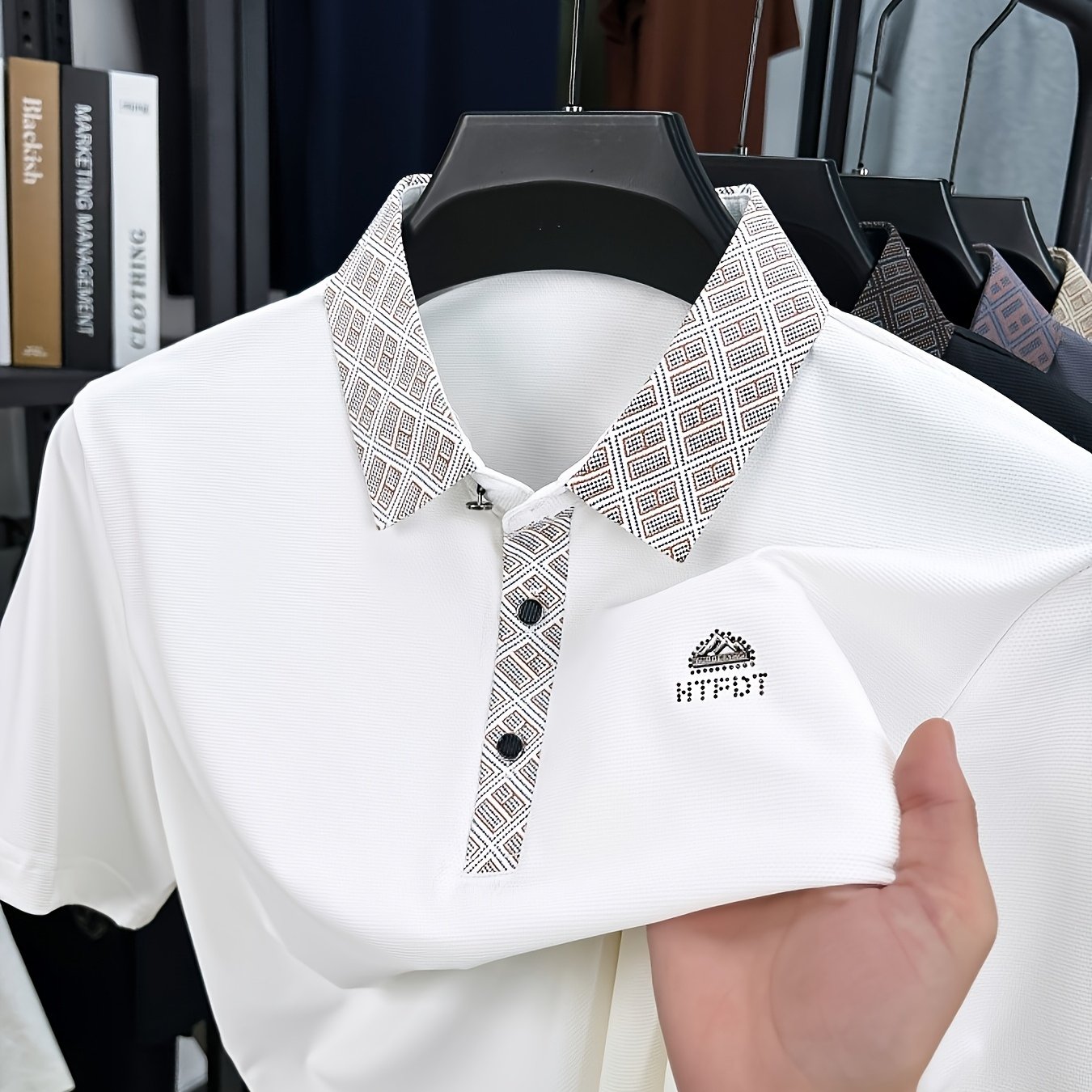 TEMU Men's Short Sleeve Shirt Breathable Moisture-wicking Moisture-wicking Suitable For Business Casual & Outdoor Wear, Moisture-wicking Collar