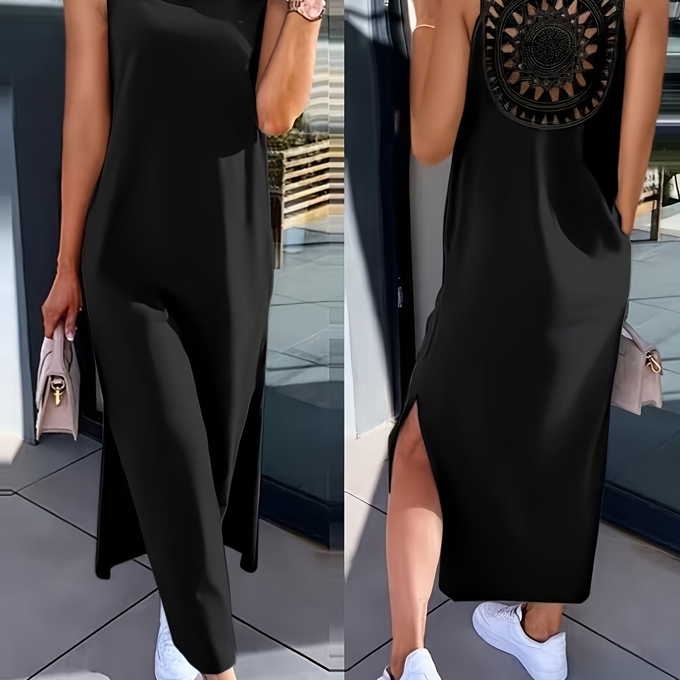 New European And Slim Solid Lace Sleeveless Dress
