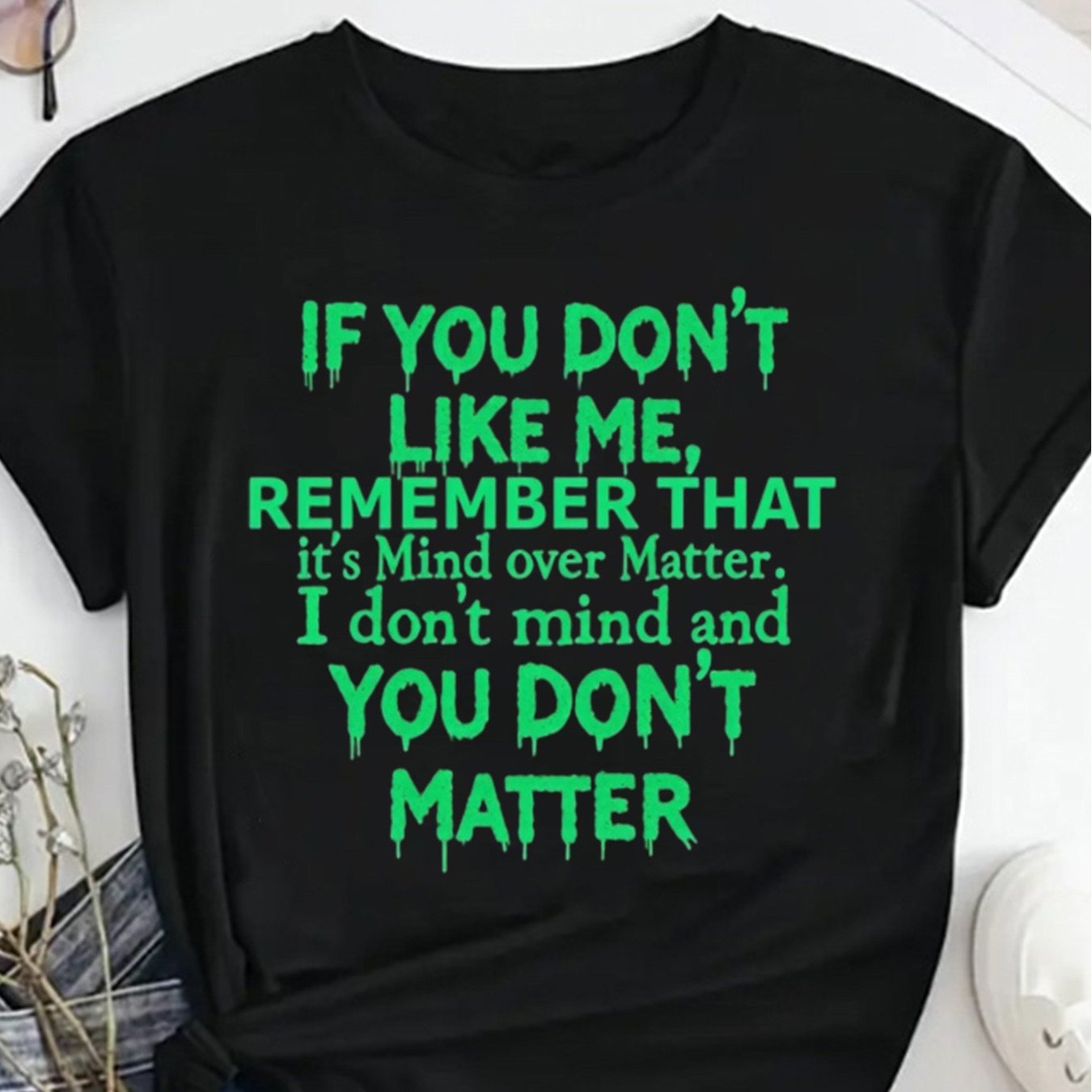 TEMU Plus Size Crew Neck Statement Women Graphic Green Text Black Top Short Sleeve Fashion Casual Top Summer And Spring Unisex Clothing Mother's Day