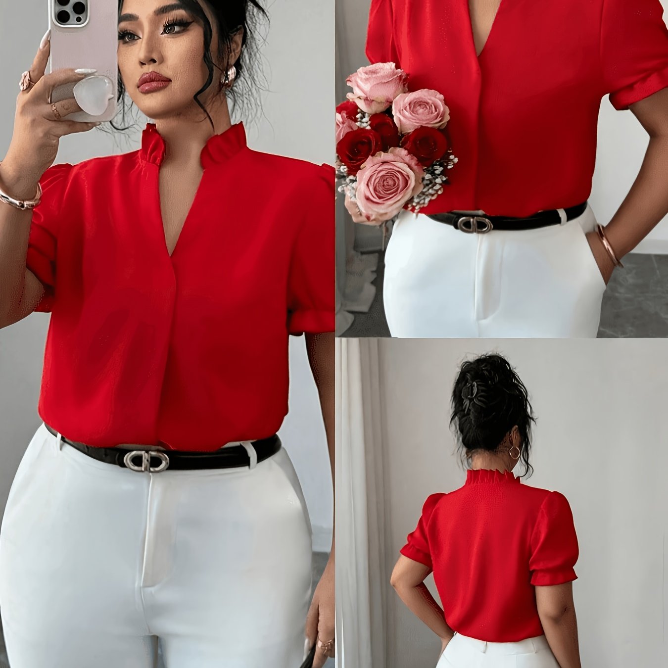 TEMU Chemise à revers grande taille, couleur unie, idéale pour les quotidiens