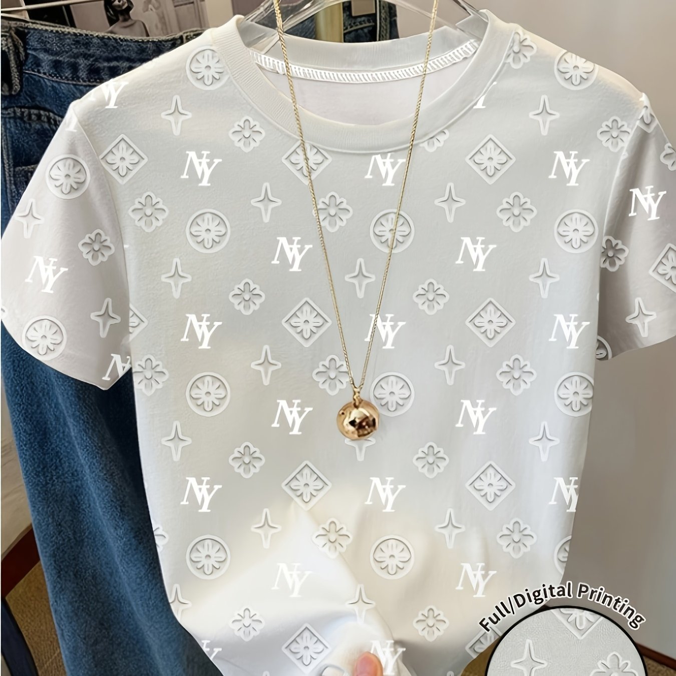 E-shop ZLLZ Damen T-Shirt mit Buchstaben-Print, Rundhalsausschnitt kurzen Ärmeln, lockere Passform, lässiges bequemes Oberteil, Frühling/Sommer-Stil,