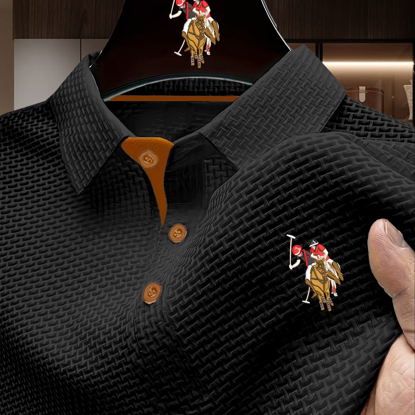 TEMU Printed Design â Not Embroidery. Men's Outdoor Golf & Equestrian Casual Shirt With Textured Fabric, Color Blocking. Mature Men's Business Casua