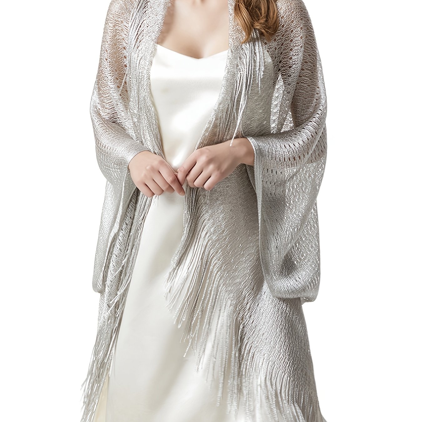 TEMU Cardigan kimono grande taille avec franges en métallique pour et , couvre-maillot ample et grande taille pour soirée de gala, enterrement de vie