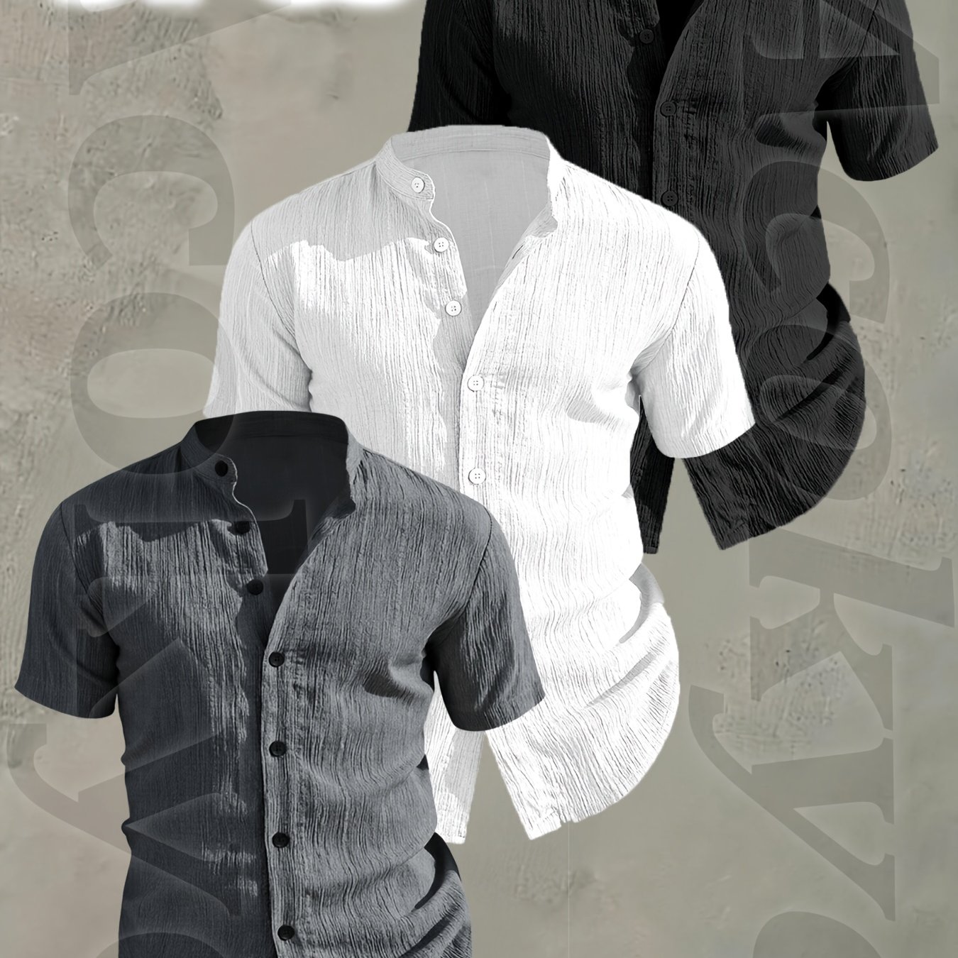 TEMU Rose Obm Men's 3pcs Short Sleeve Summer Shirts, Lightweight Casual Button- Tops, Breathable Textured Fabric, Relaxed Fit For Holiday And Daily
