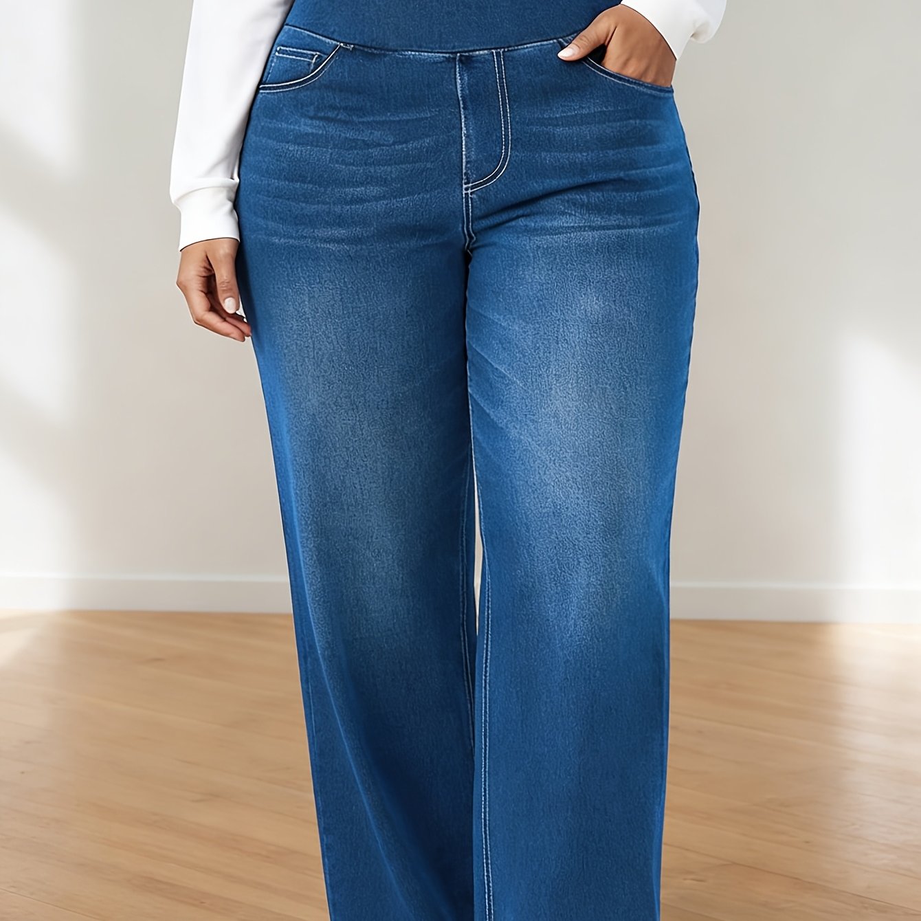 Temu – TEMU Plus Size Women’s High-waisted Stretch Straight Leg Jeans Elastic Waistband Wide Leg Jeans Casual Comfortable Jeans Versatile Jeans