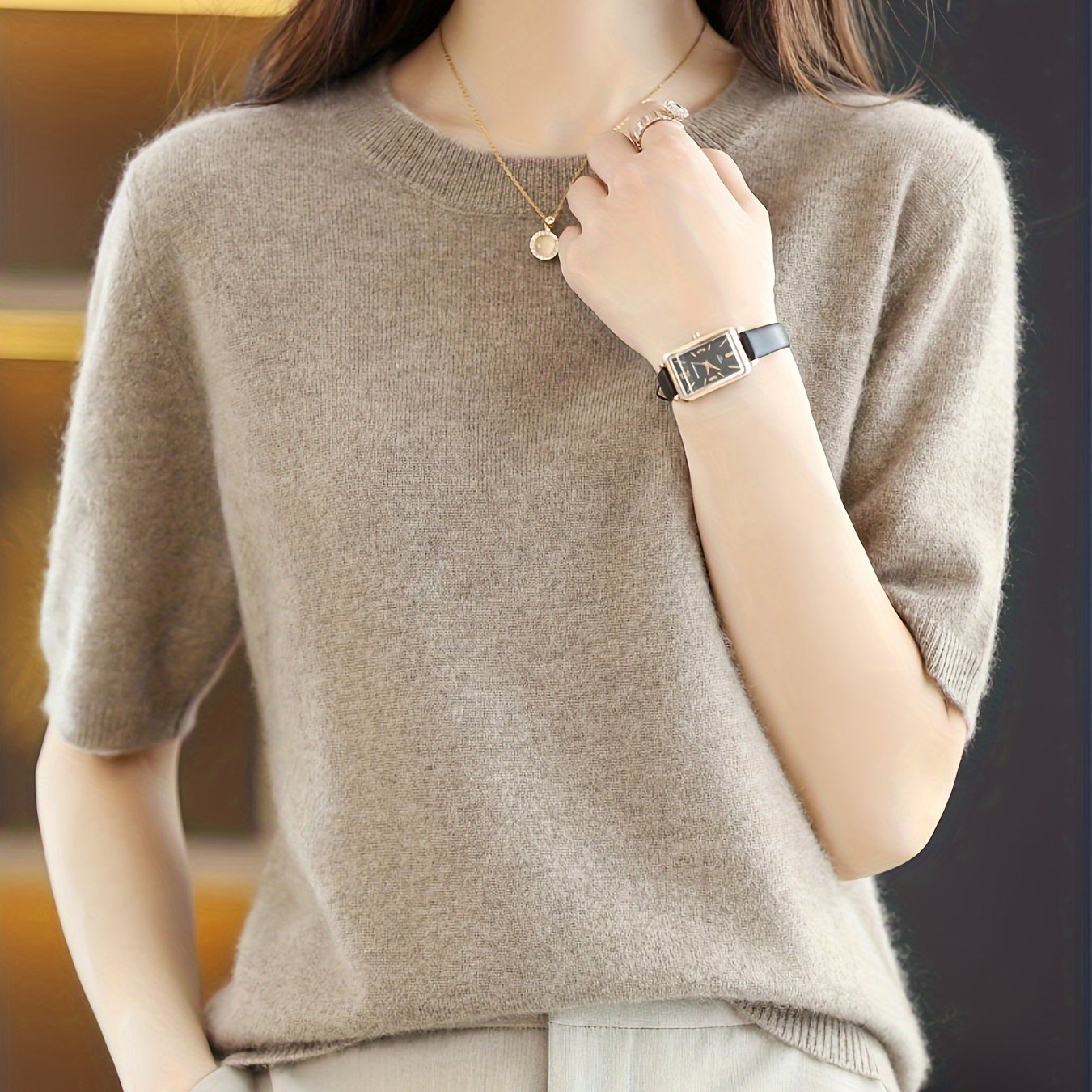 Versatile Round Neck Short Sleeve Base Layer Top For Women, Innerwear