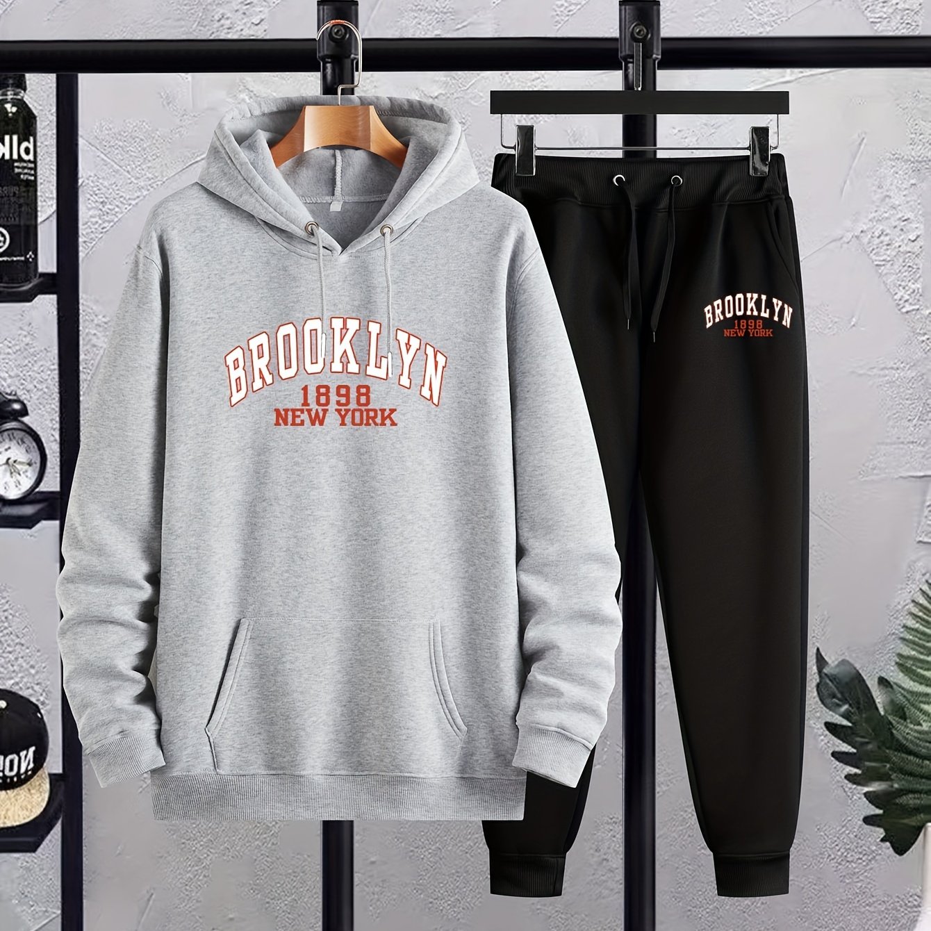 TEMU New Autumn And Winter Men's Oversized Hoodie And Pants Set For Teenagers, Thickened Sweatshirt, Plus Size
