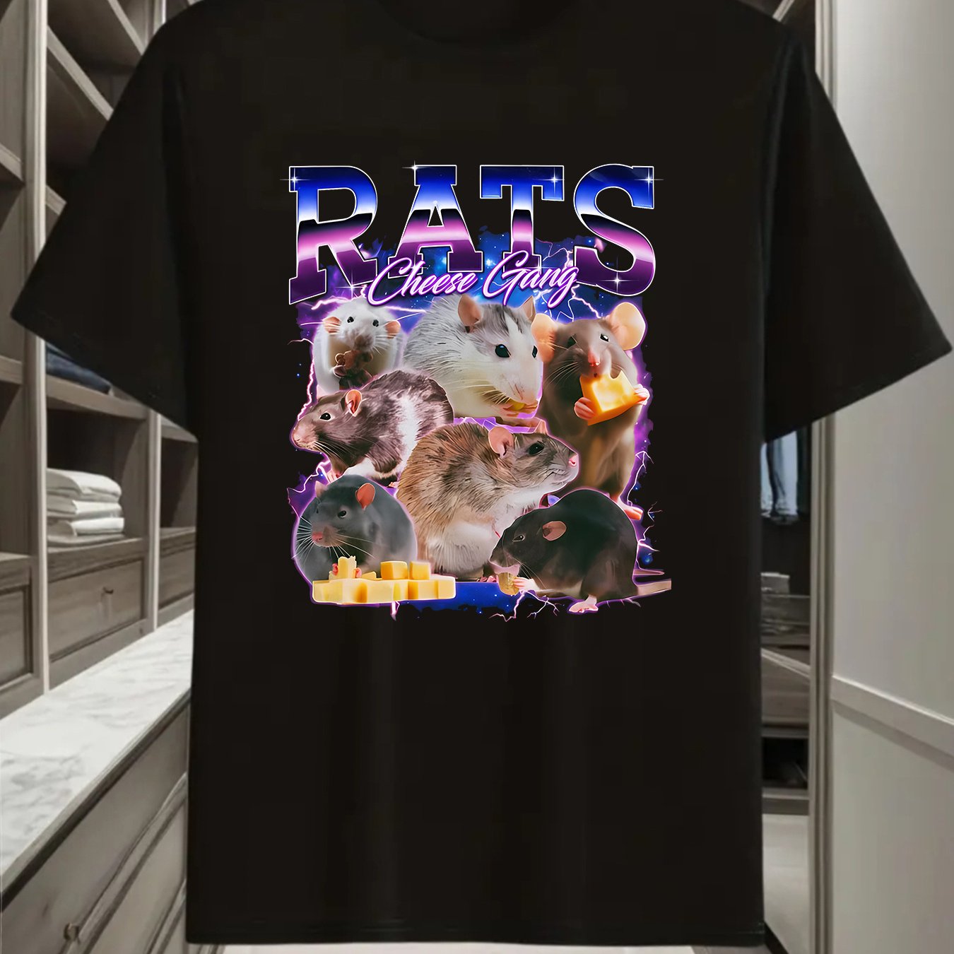 TEMU Fun Mouse-themed Shirt, Mouse Cheese Helper T-shirt, Vintage Aesthetic T-shirt, Men's T-shirt, Round Neck Short Sleeve, Stylish Casual,