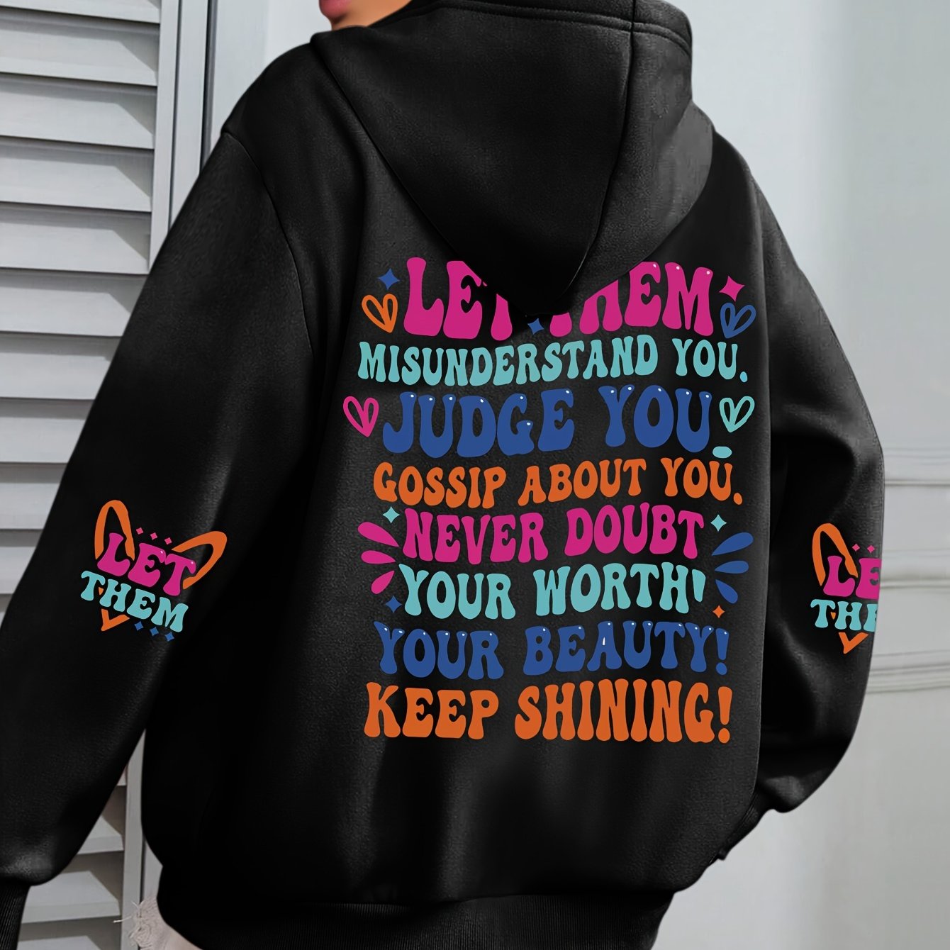 TEMU Plus Size - Plus Size - Plus Size Letter Print Hoodie, Drawstring Casual Hooded Sweatshirt For Winter And Fall, Women's Plus Size Clothing