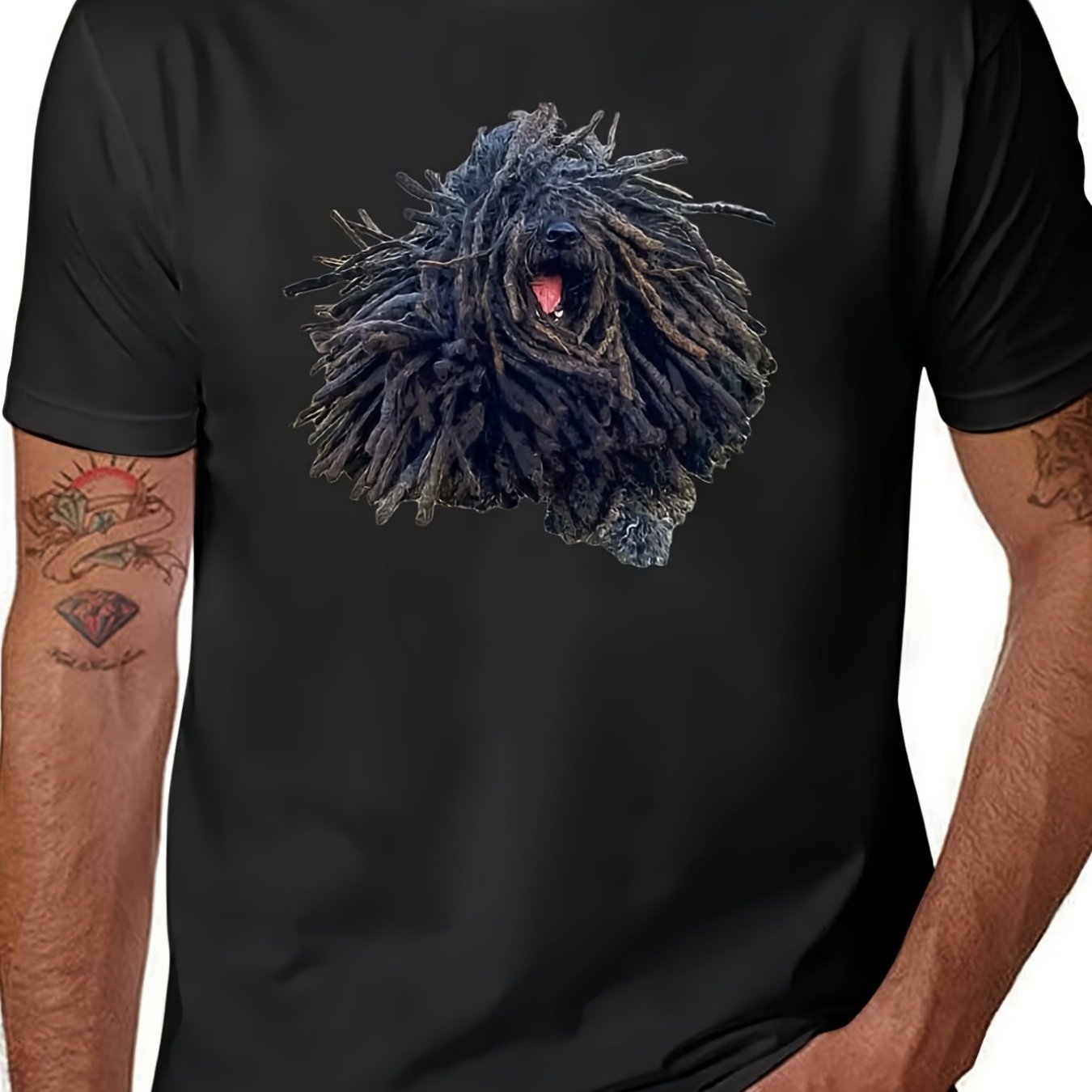 Hungarian Puli Dreadlocks T-shirt | Vintage Anime Graphic Tee Shirt For Men, , Crew Neck, Short Sleeve, Fit
