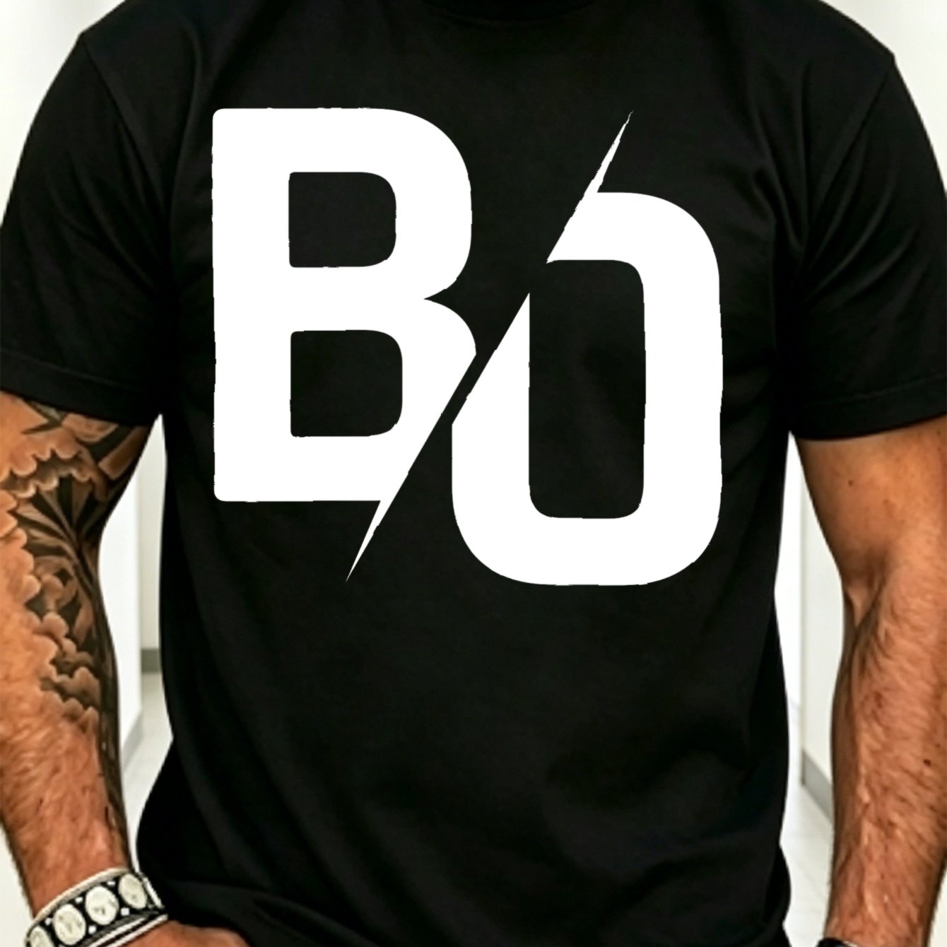 Men's With Bo Letter Print For Urban Streetwear Style, Plus Size