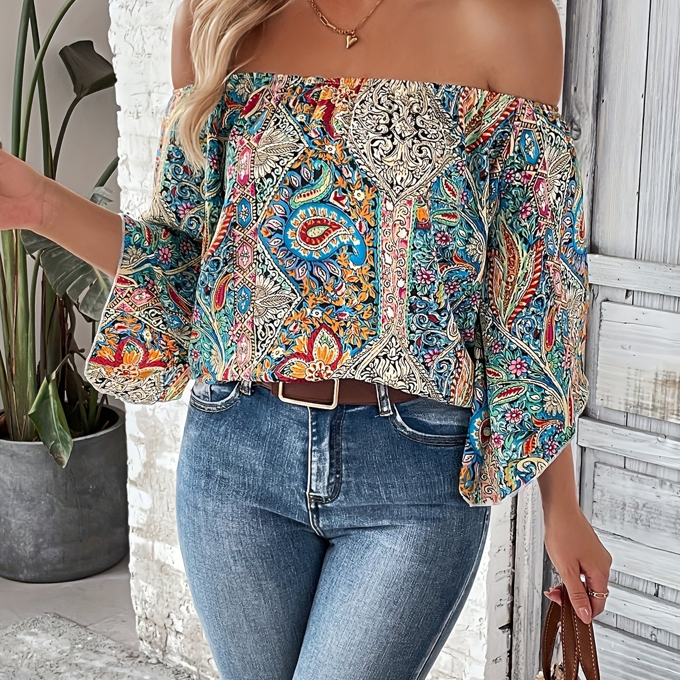 TEMU Elegant Top From Tenggongchi Featuring A Vintage Ethnic Paisley Print For Women In Cross-border Europe And America