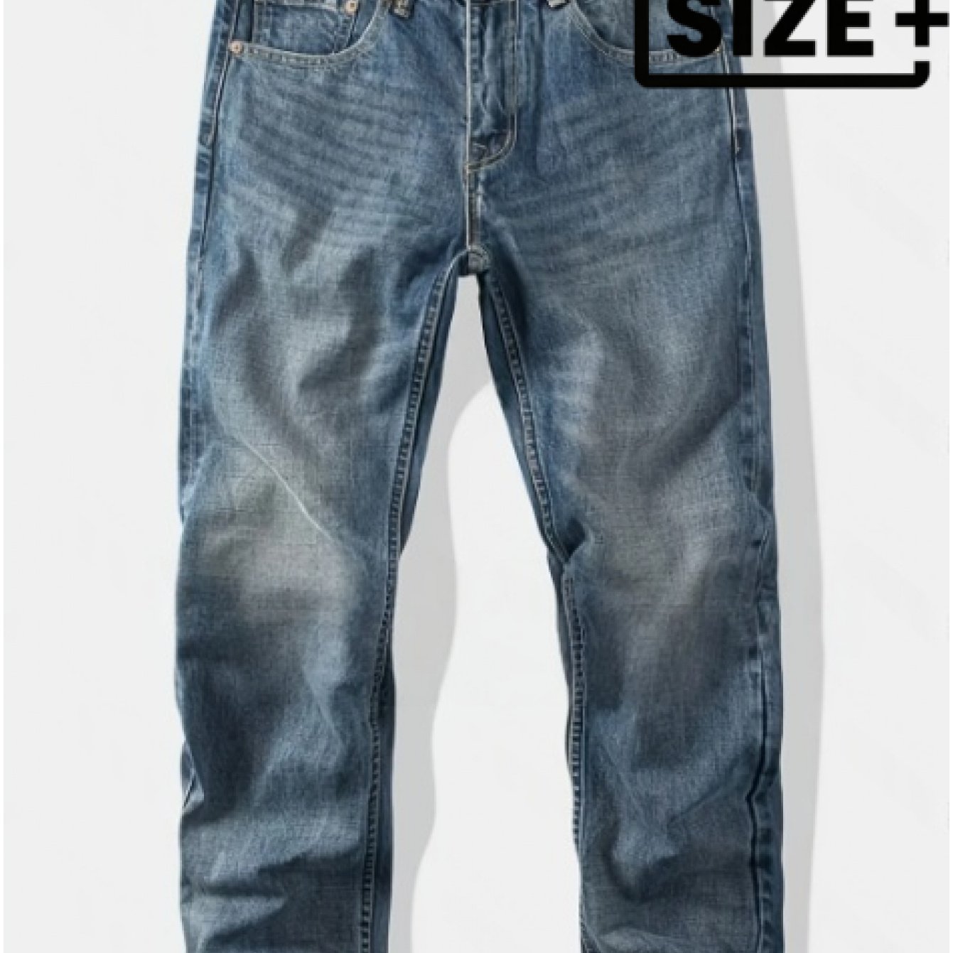 Image of Collection Of Plus Size Men's Slim Straight Jeans For Fall And Winter, Featuring A Mid-rise That Accommodates All Body Shapes. Made From Elastic, Machine-washable Fabric