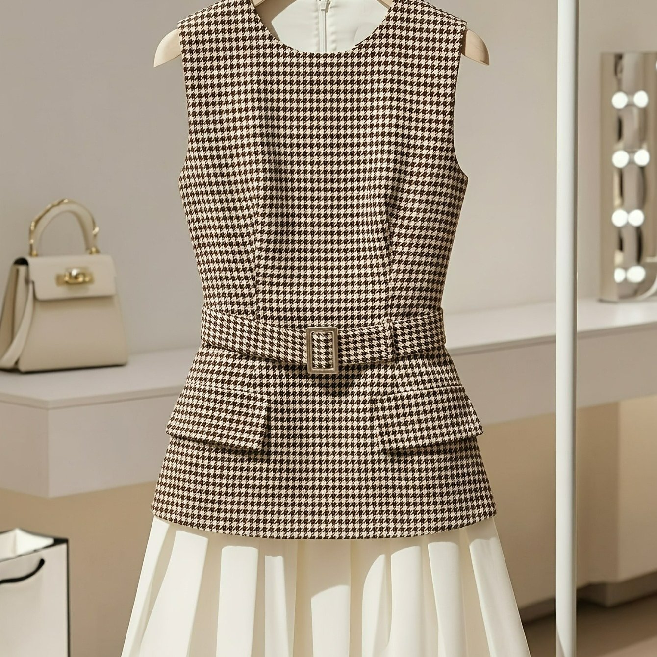 Image of Women's Spring Summer Sleeveless Dress | Waist-cinched With Contrast Hem, Preppy-edgy Vibe, Perfect For Campus &