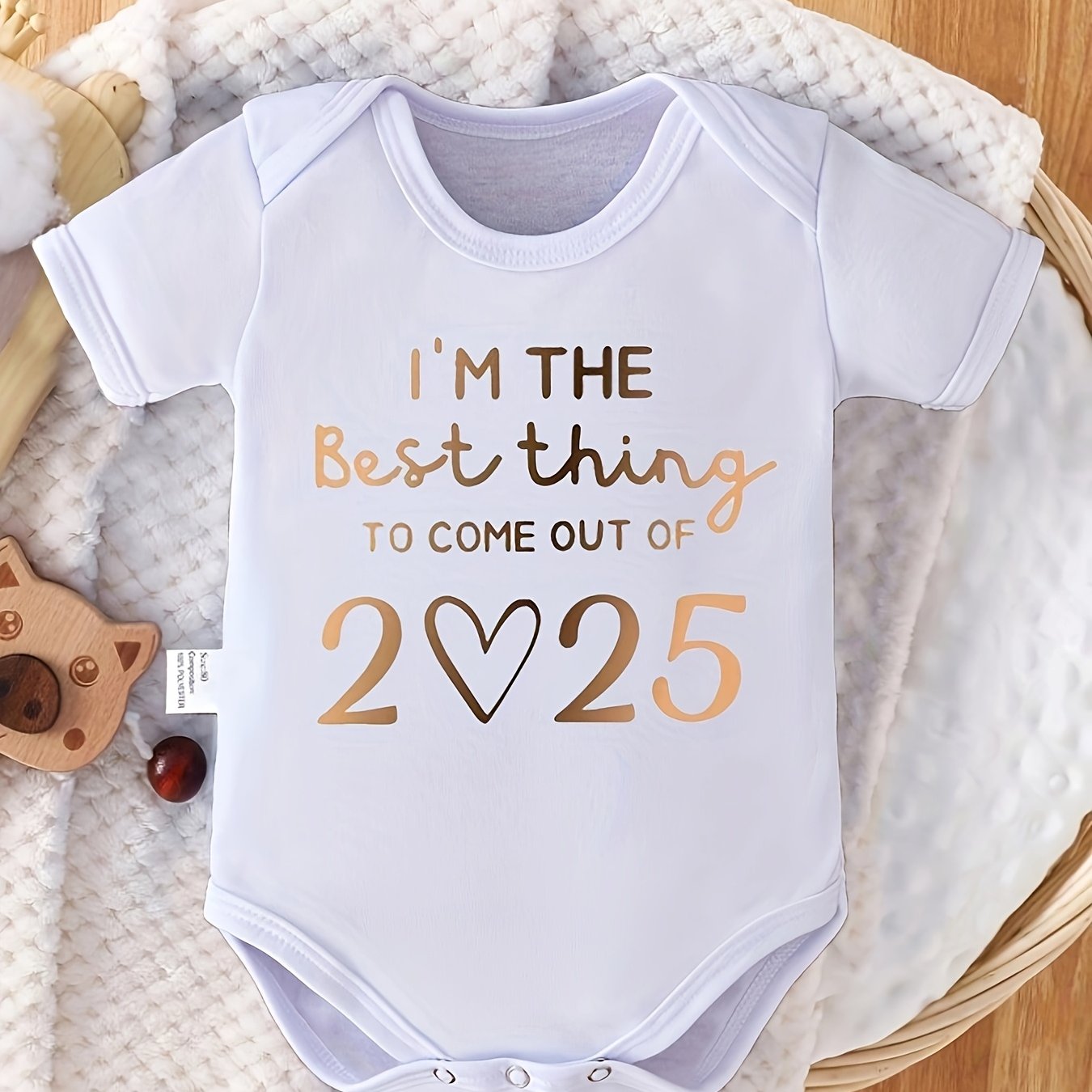 Image of I'm The Best Thing To Of 2025 Letter Print Baby Triangle Romper Summer Short-sleeved Newborn Onesie Pregnancy Gift, For Outdoor