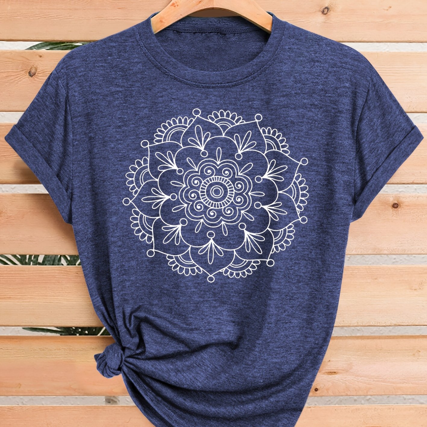 TEMU 1pc Elegant Party Mandala Print, Boho Style, Printed Round Neck Casual Sporty Elegant Plus-size Women's Short-sleeve T-shirt, Spring/summer