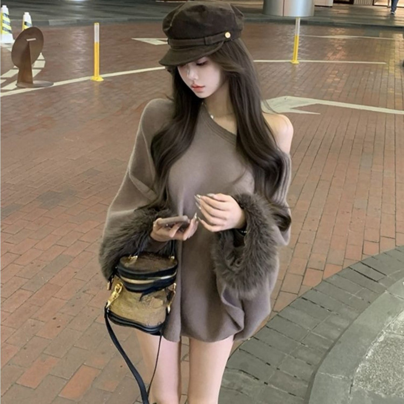 TEMU 女性用ソフトで暖かいセーター - オフショルダーリブディテールプルオーバー、韓国風無地カラー春/秋トップ、洗濯機対応