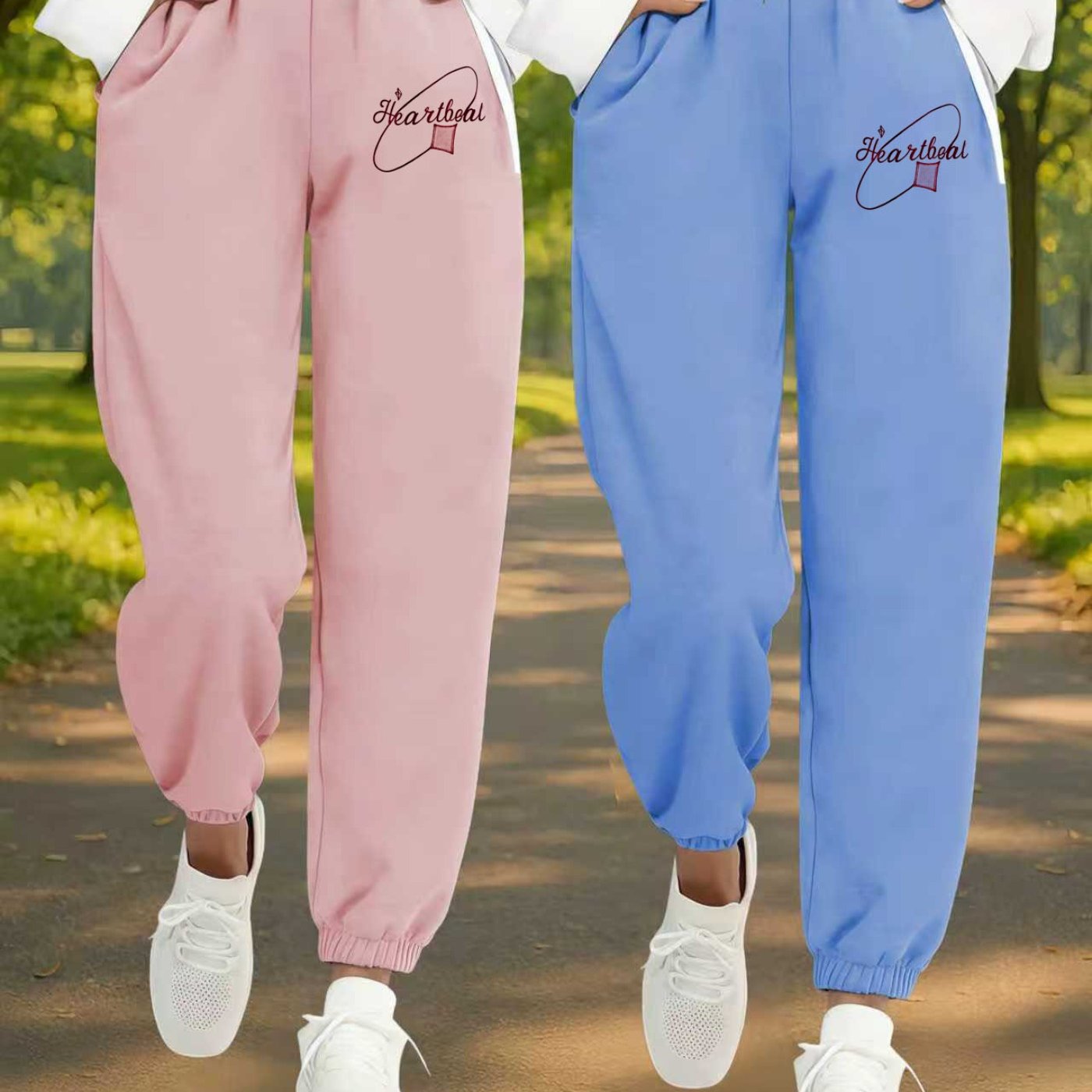 TEMU 2pcs Of Women's Four-season Casual Jogging Pants, Elastic Waistband And Rolled Cuffs, Stylish Printed Pockets, 100% Fabric, Regular Fit, Women's