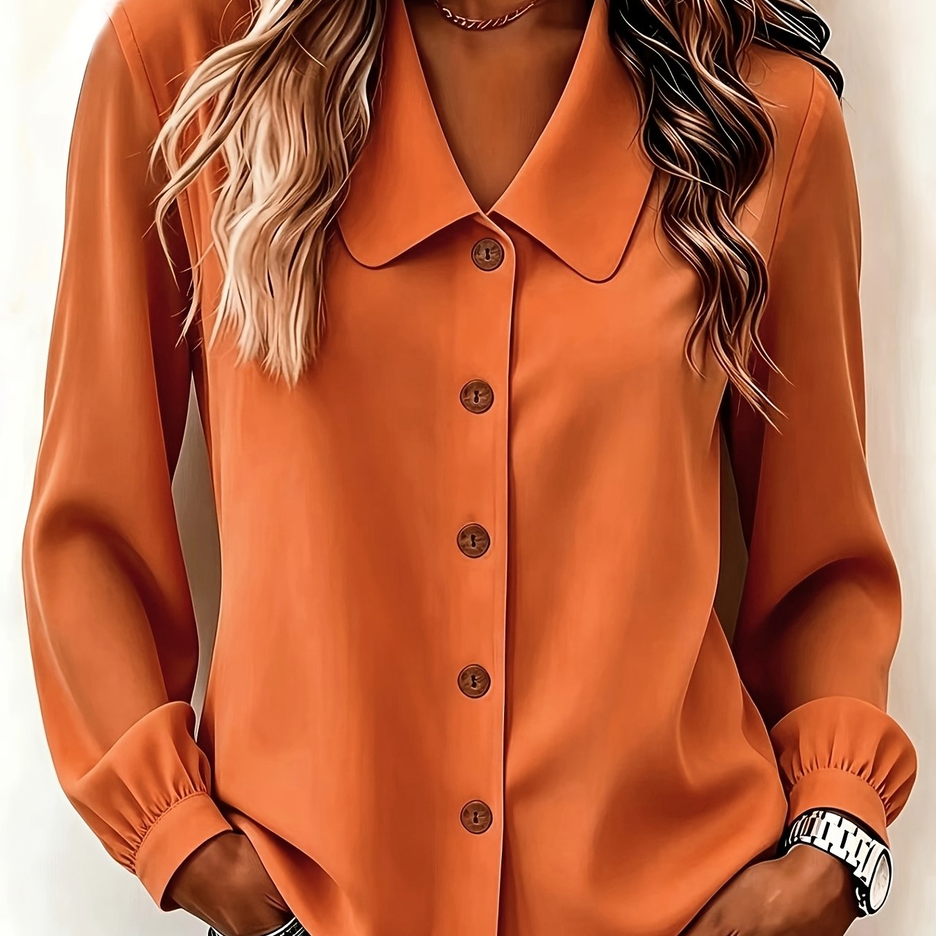 TEMU Chemise à manches longues , polyvalente et pour femme, haut décontracté de couleur unie pour /automne