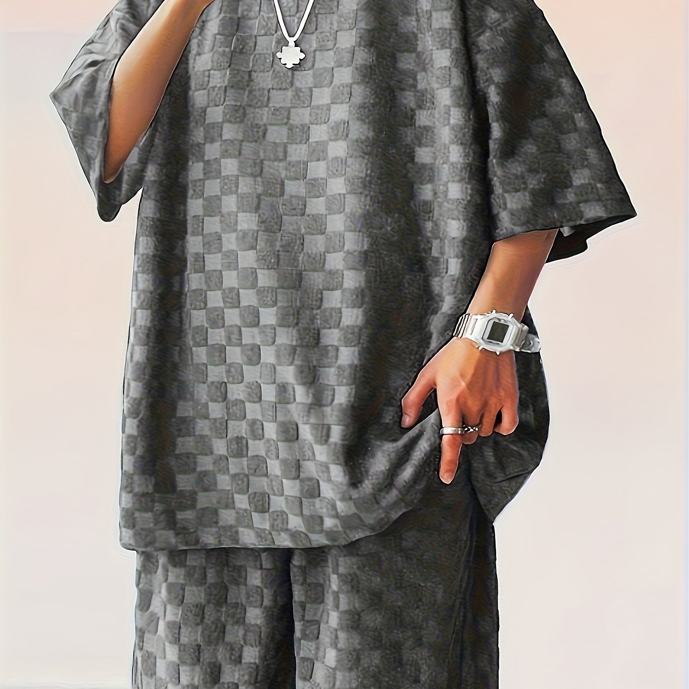 TEMU 夏用メンズカジュアルスポーツウェア プラスサイズ ゆったり半袖トレンディアウトフィット クールでな服