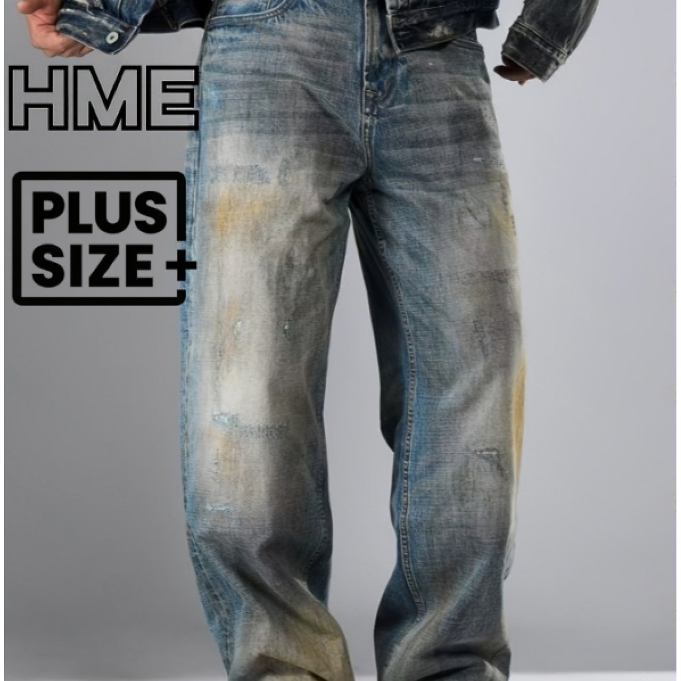 Image of Men's Plus Size Heavy-washed Vintage Straight Jeans - Non-stretch Mid-rise Beltless Tapered Pants Suitable For Casual Wear, Machine Washable For Daily Outfits, Fall Winter (regular Fit), Plus Size