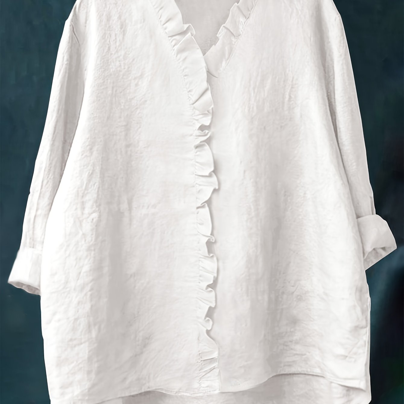 Loose Solid Color V-neck Ruffle Long-sleeved Pullover Top