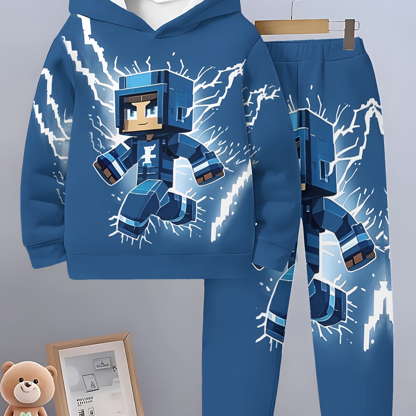 Image of Boys' Printed Casual Hoodie Set For Spring And Autumn, Long Sleevesportswear, Boys" Outdoor Hoodie Set, Perfect For Outdoor,christmas,halloween