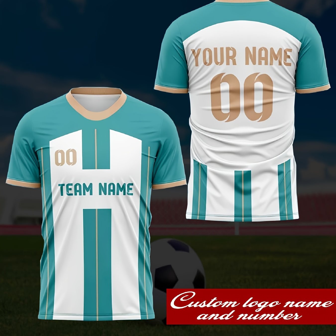 TEMU Customizable Men's Soccer Jersey T-shirt - Personalized Name And Number, Lightweight Breathable Fabric, -white For Team Sports, Soccer Parties,