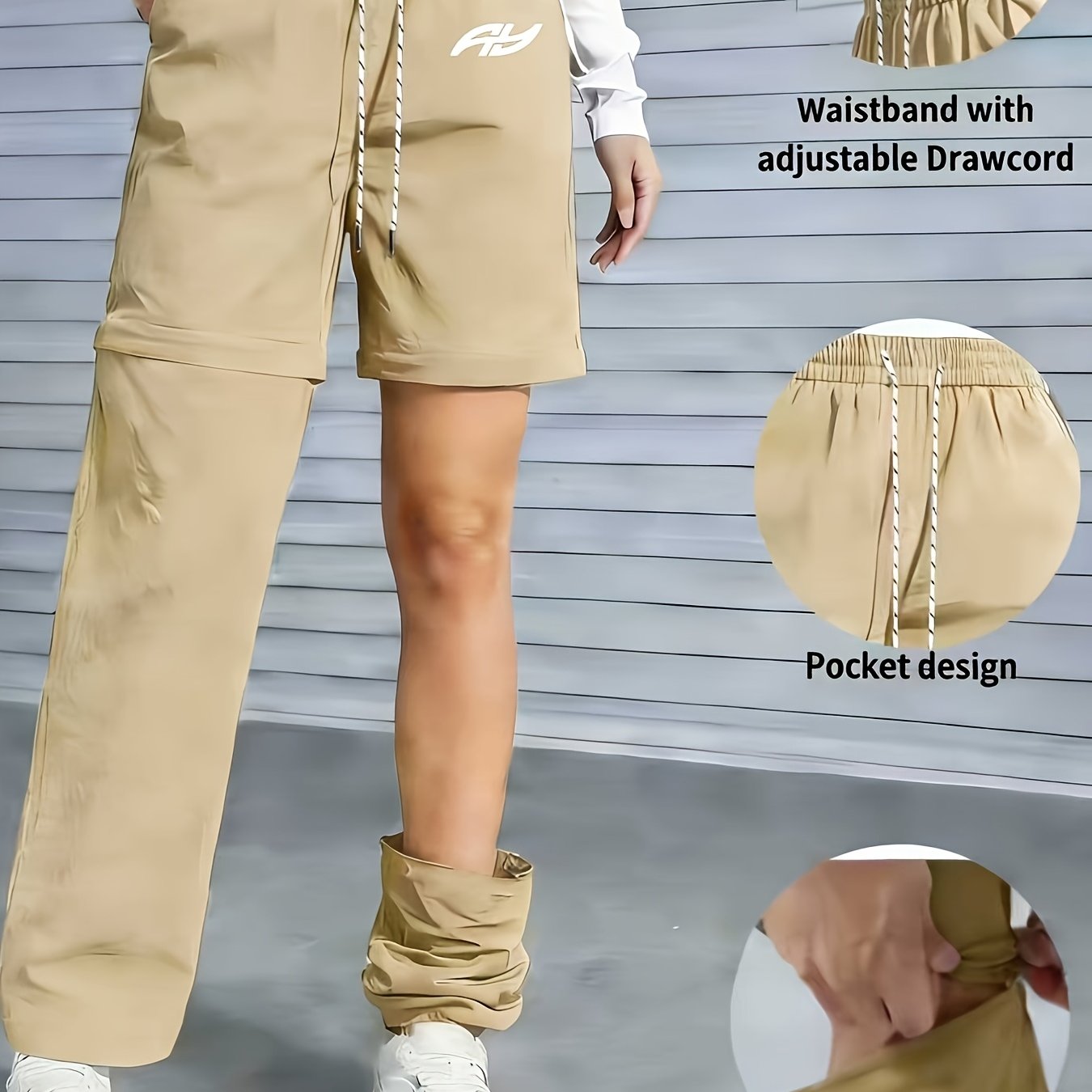 TEMU Women's Outdoor Casual Long Pants, With Fashionable Print Design, Detachable To Shorts, 3 Colors Available, Drawstring Elastic Waist, Casual