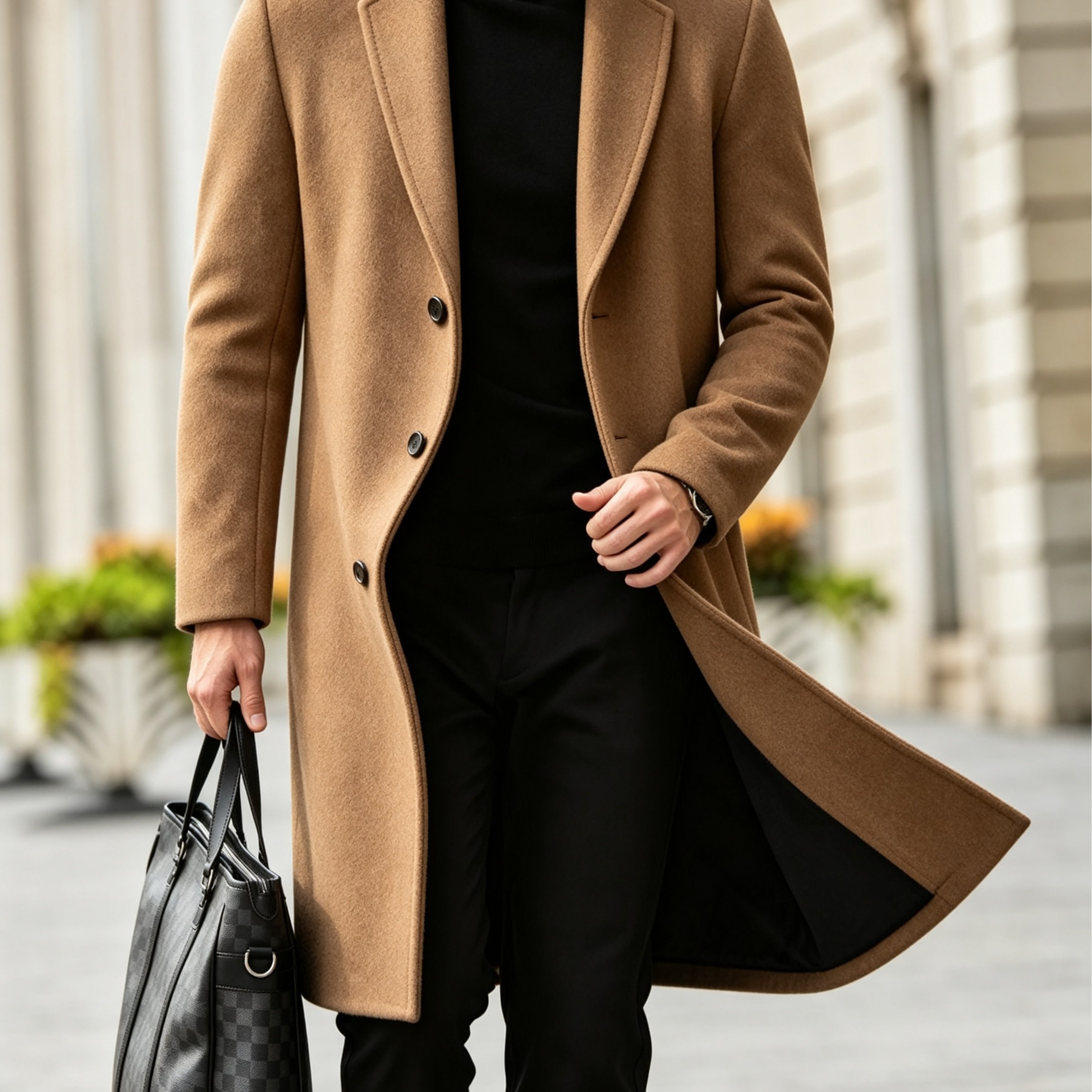 TEMU Men's Long Coat, Autumn Winter Business Casual Lapel Single-button Trench Coat Jacket, All-match Warm Long Top