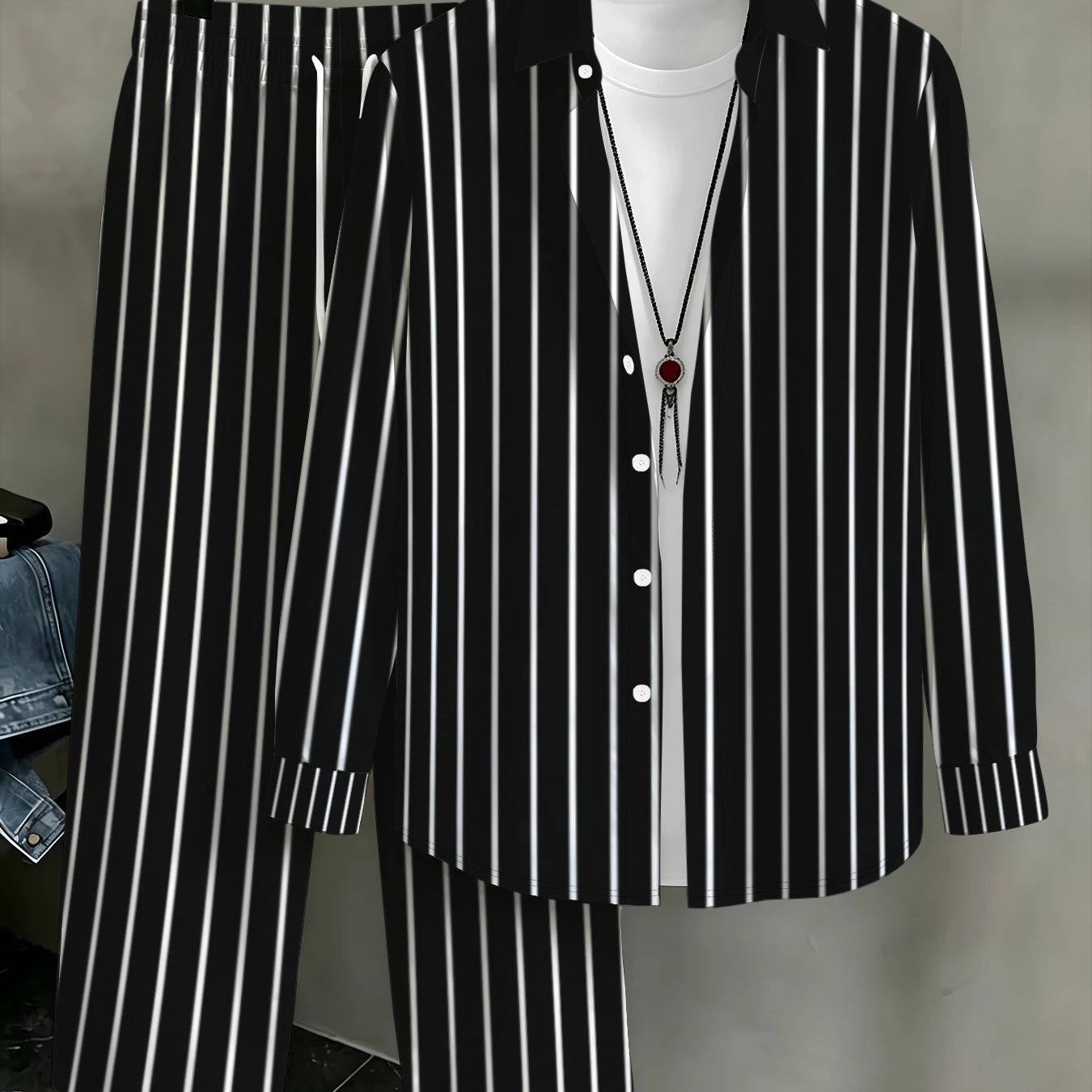 TEMU Men's 2pcs Set Spring Autumn Casual Sports Long Sleeve Shirt And Trousers, Versatile Wear, Solid, Comfortable, Pockets, Straight, Crew Neck,