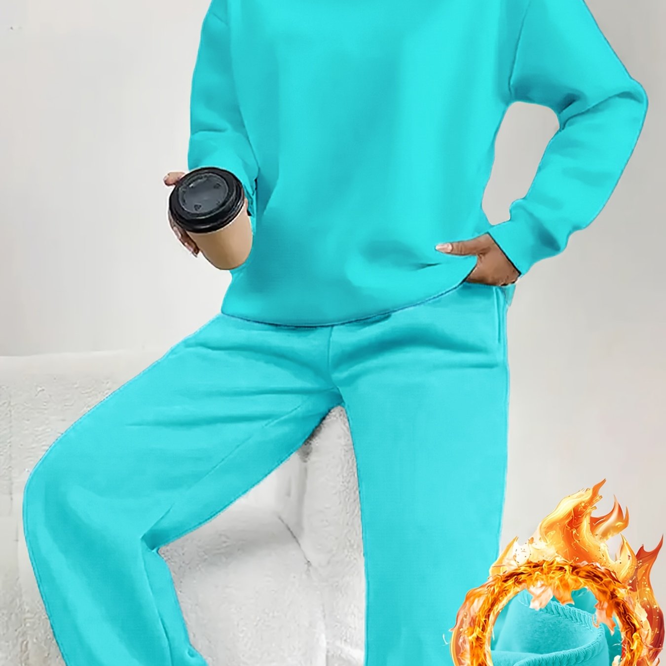 TEMU Elegant Clothing | Women's Casual Fashion - Sports Sweatshirt Set Crew Neck Sweatshirt   Sweatpants Fleece Warm Machine Washable Fabric
